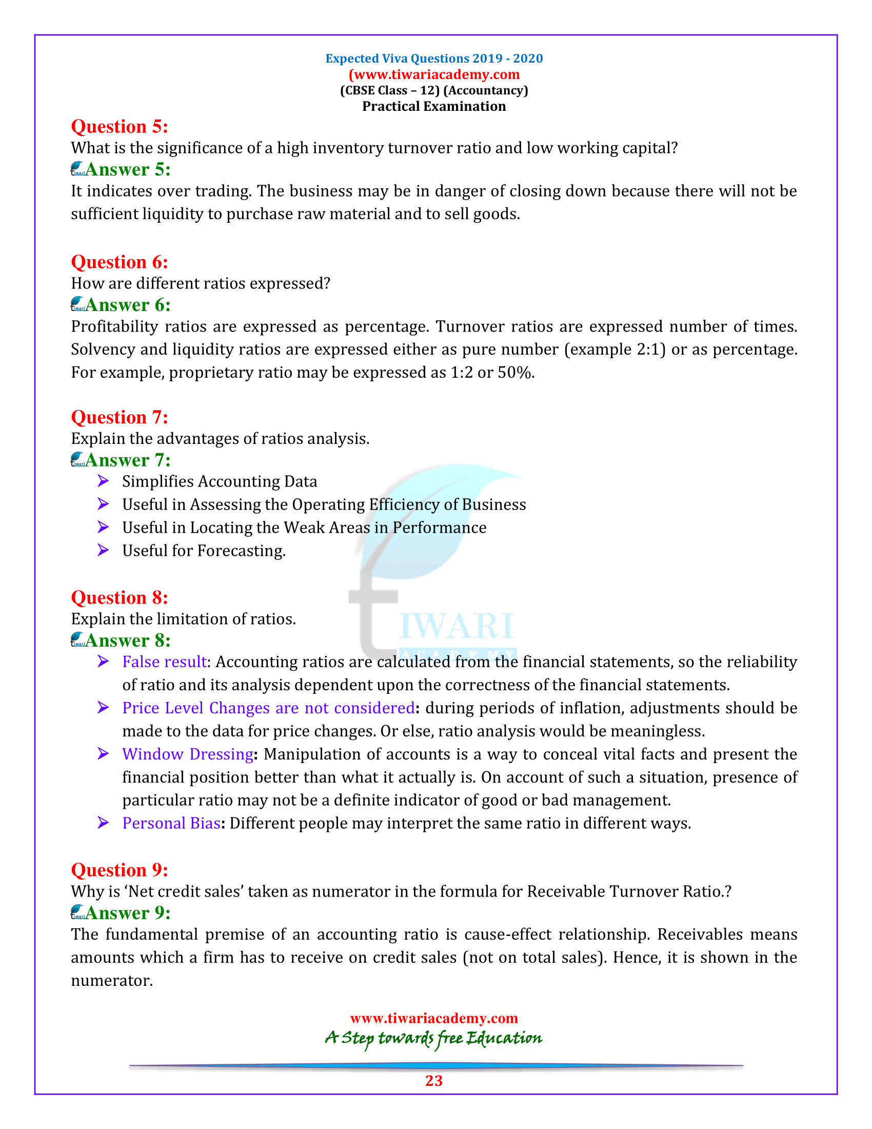 12th Accounts questions on Ratio Analysis