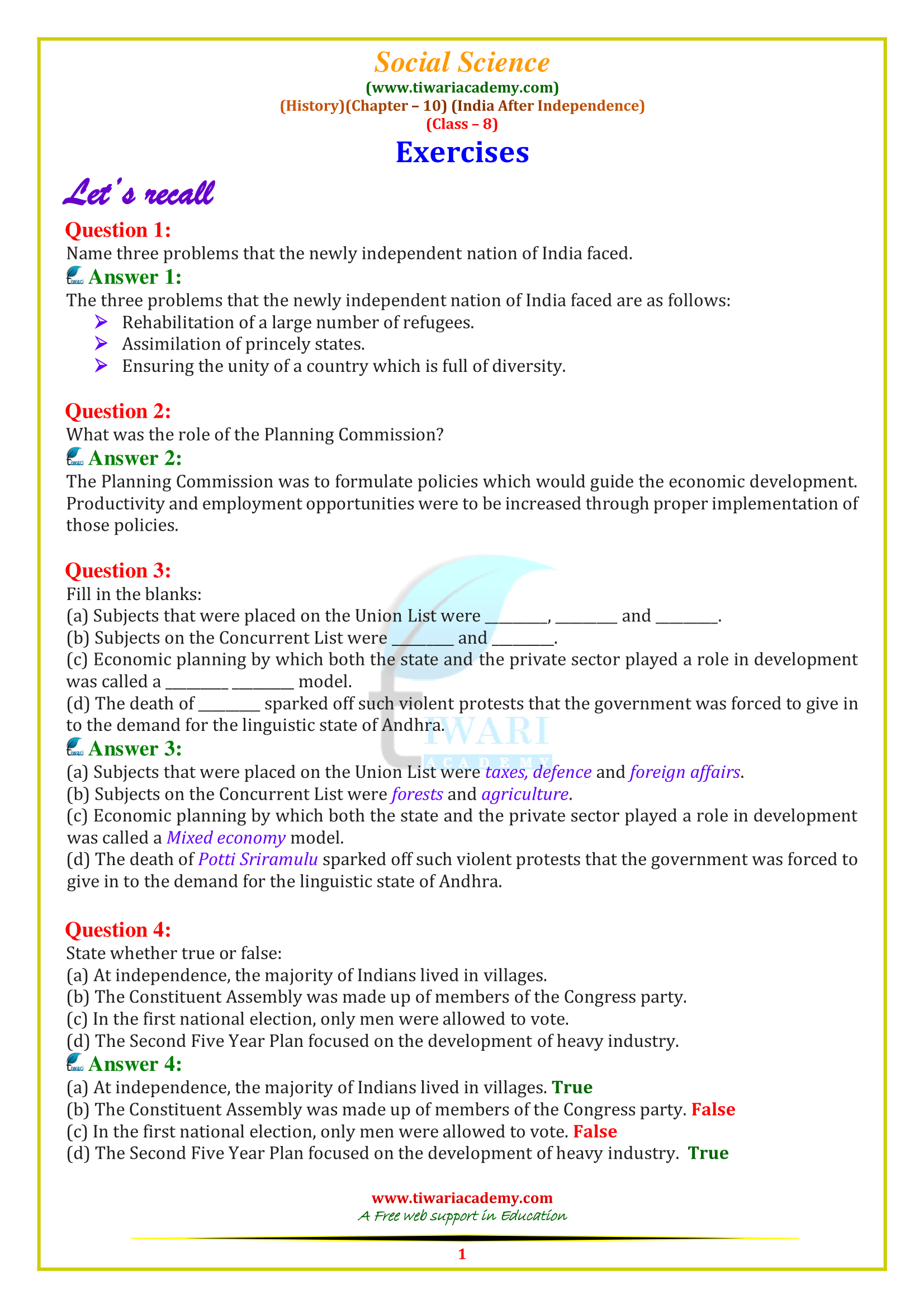 NCERT Solutions for Class 8 History Social Science Chapter 10