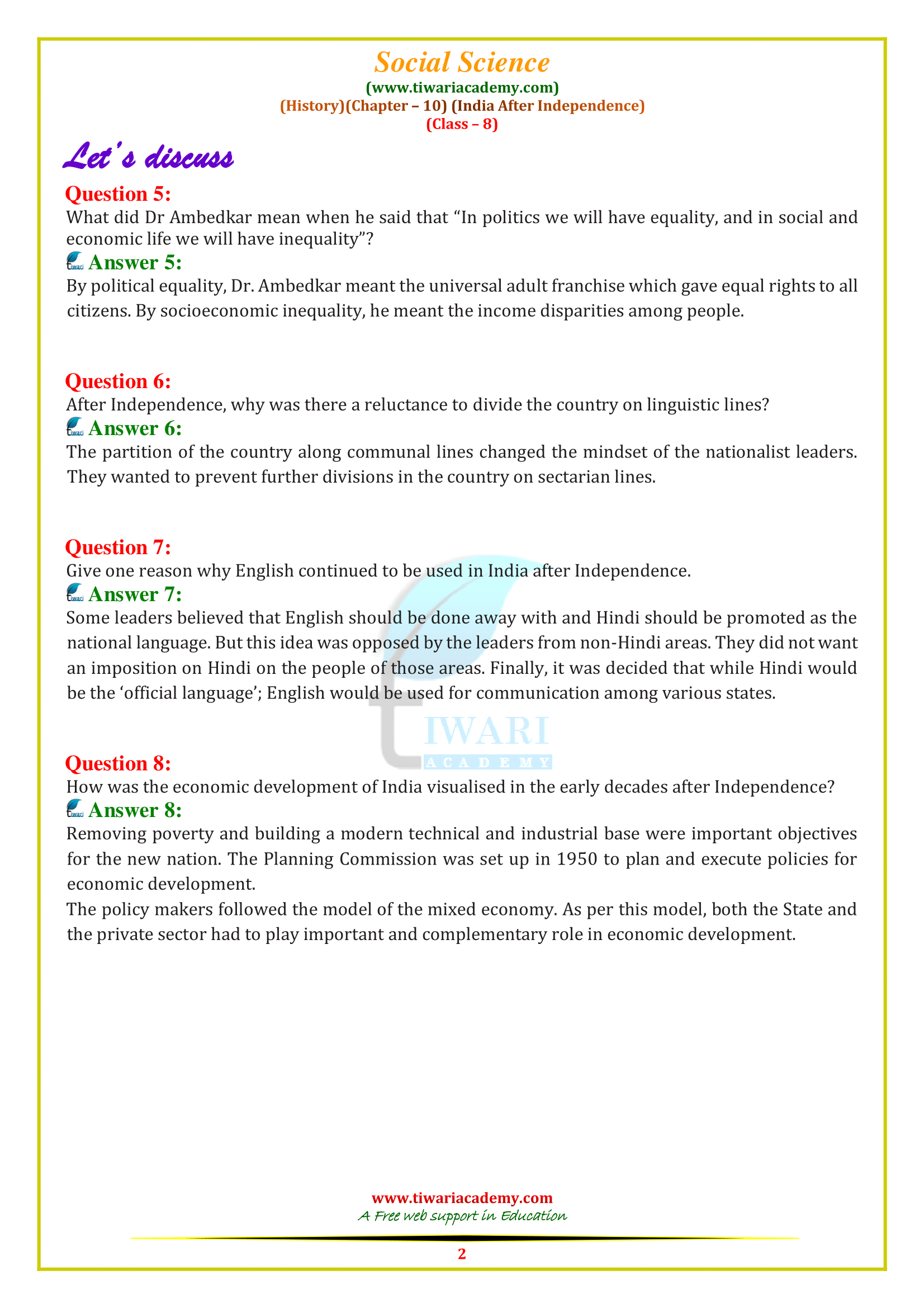 NCERT Solutions for Class 8 History Chapter 10