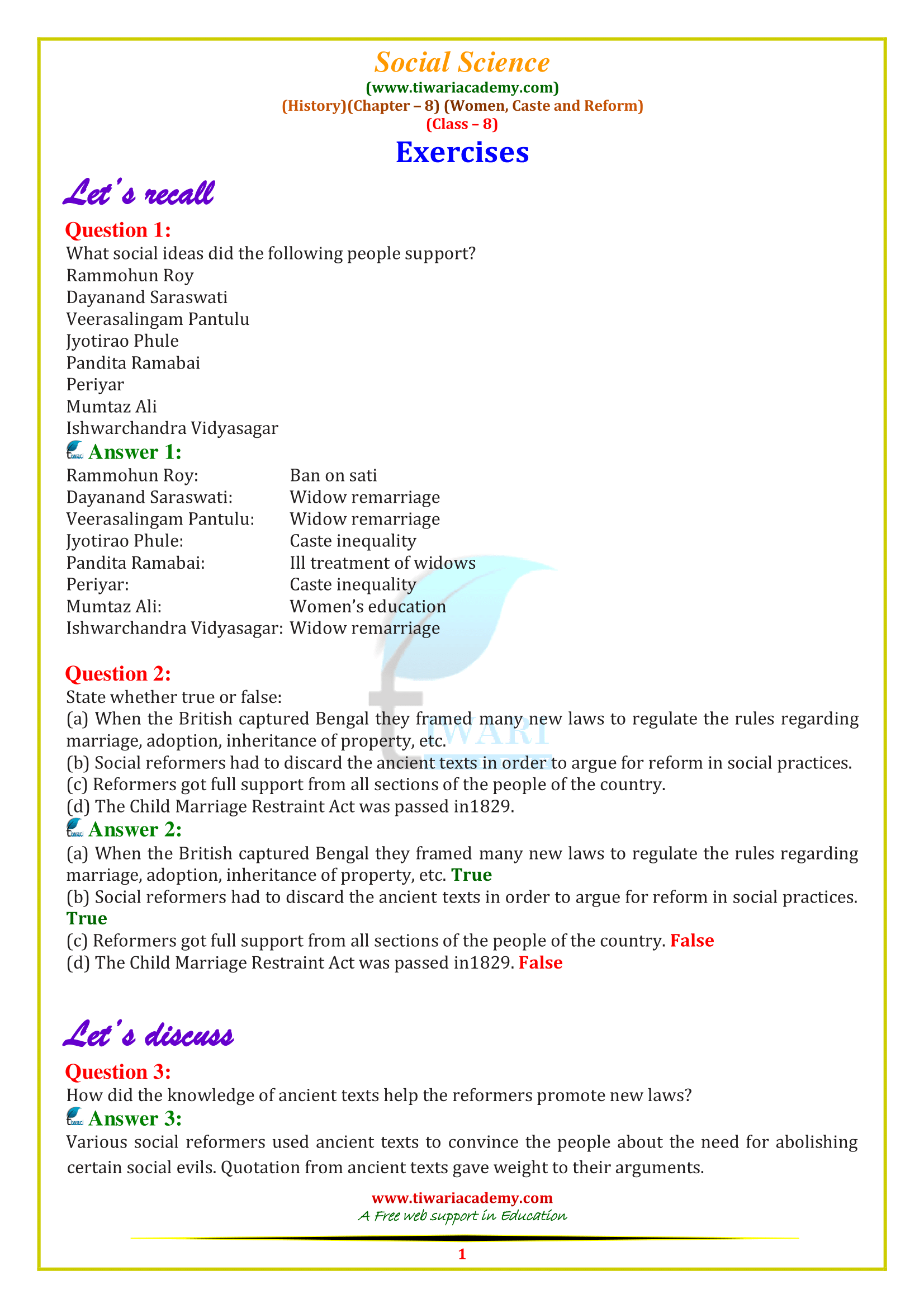 NCERT Solutions for Class 8 Social Science History Chapter 8