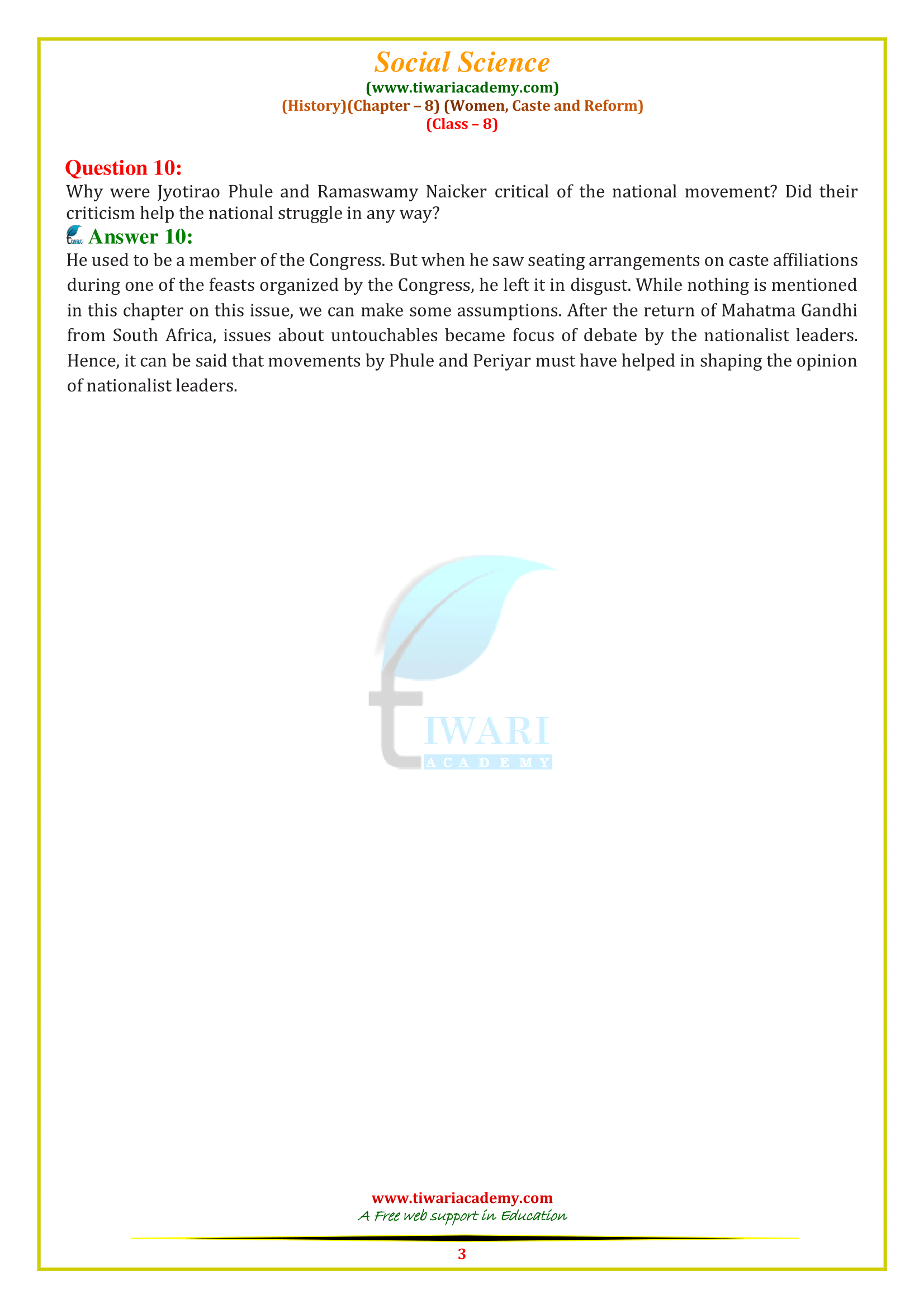 NCERT Solutions for Class 8 History Chapter 8 in PDF