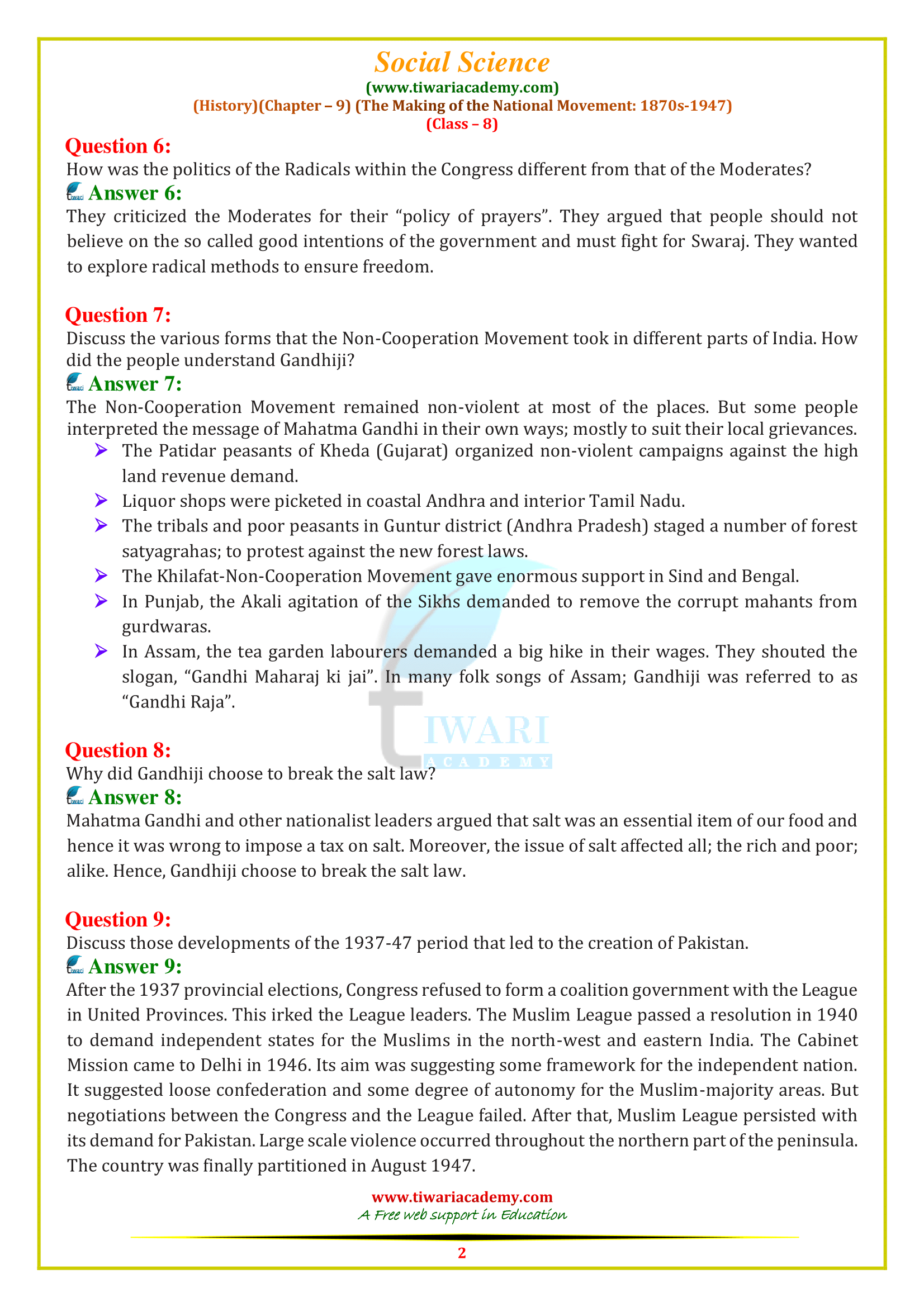 NCERT Solutions for Class 8 History Chapter 9
