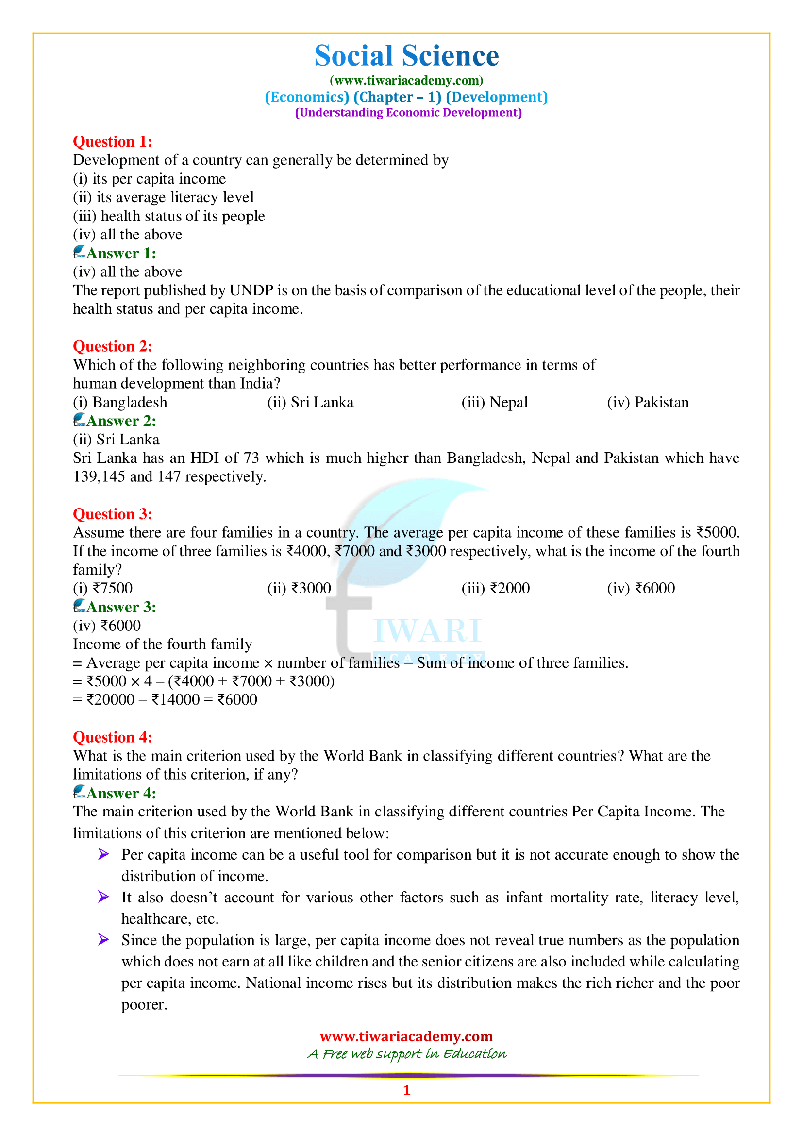 class 10 economics chapter 1 development case study questions