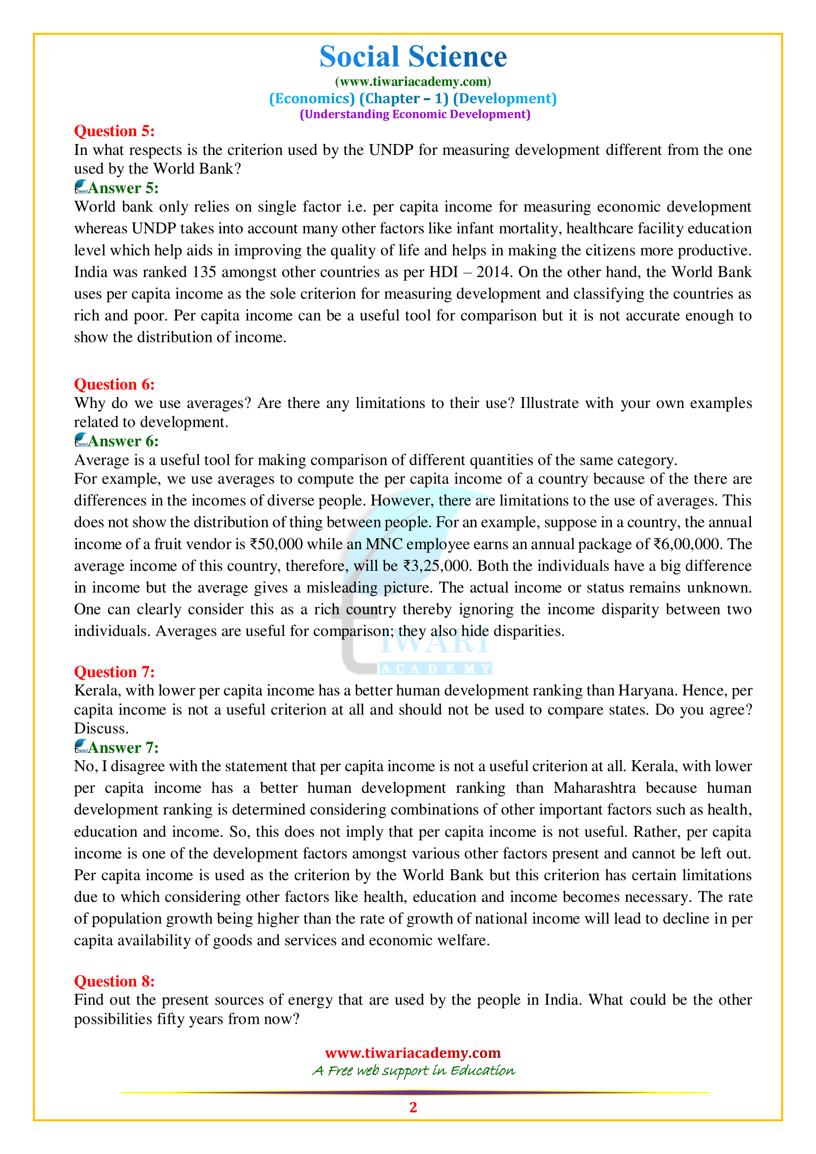 Ncert Solutions For Class 10 Economics Chapter 1 Development In Pdf