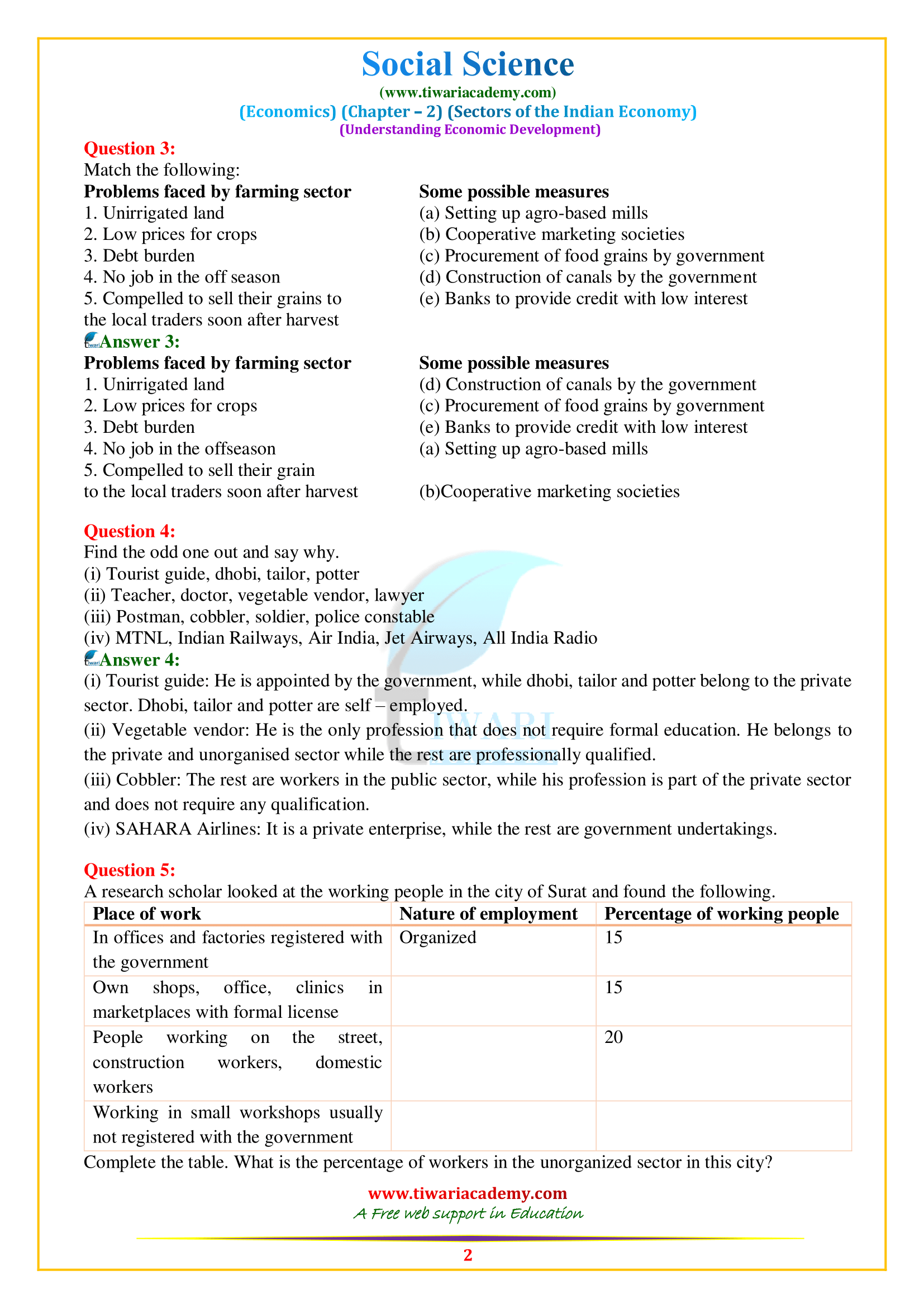 NCERT Solutions for Class 10 Economics Chapter 2