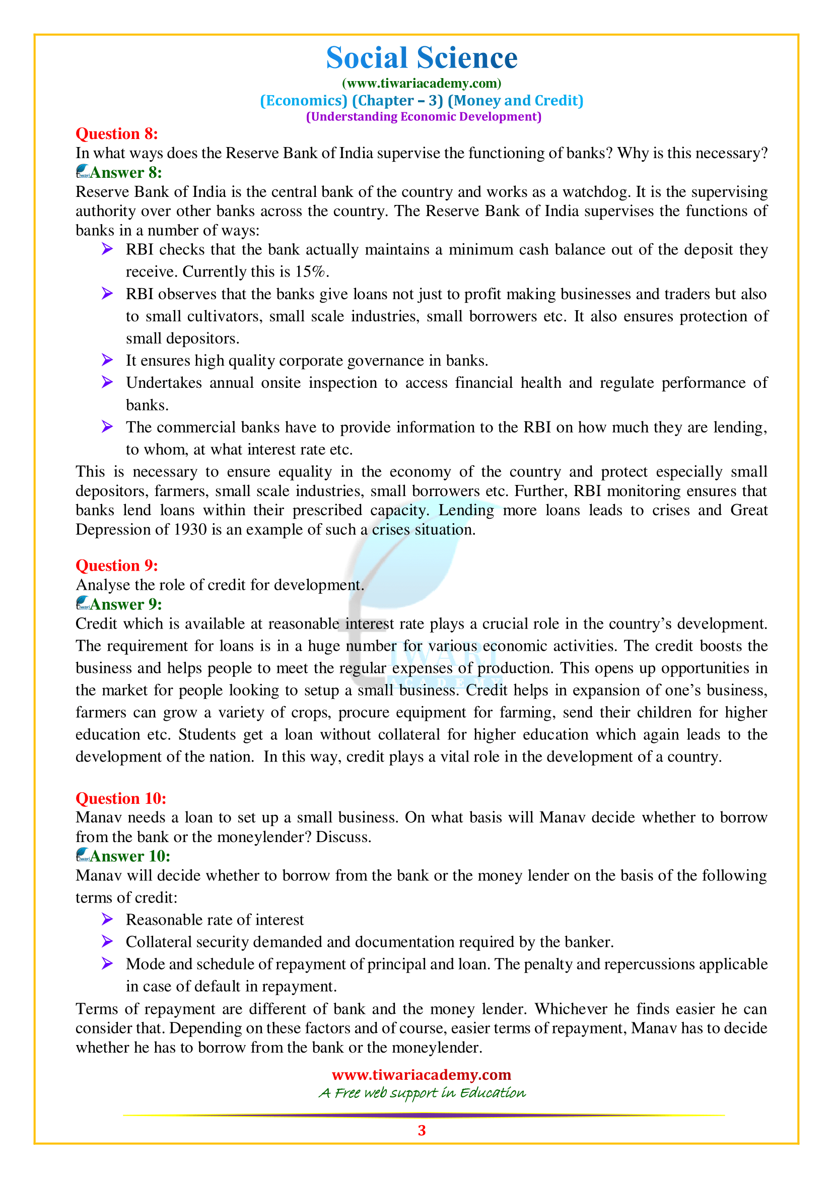 NCERT Solutions for Class 10 Economics Chapter 3 in PDF
