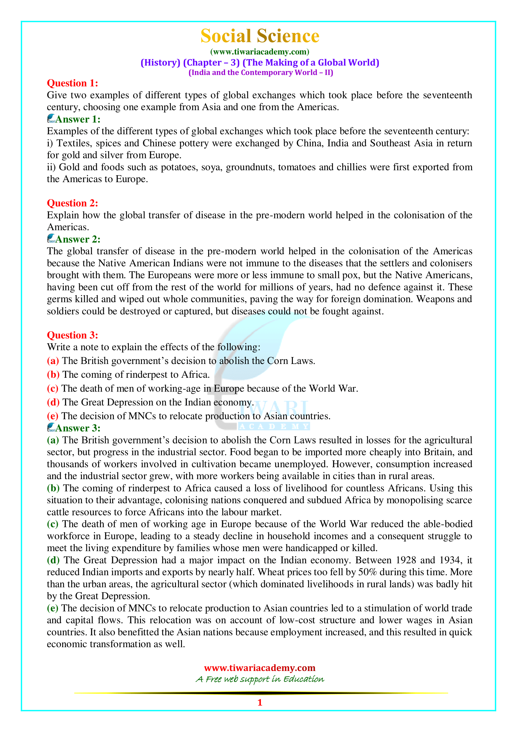 NCERT Solutions for Class 10 History Chapter 3 The Making of a Global World