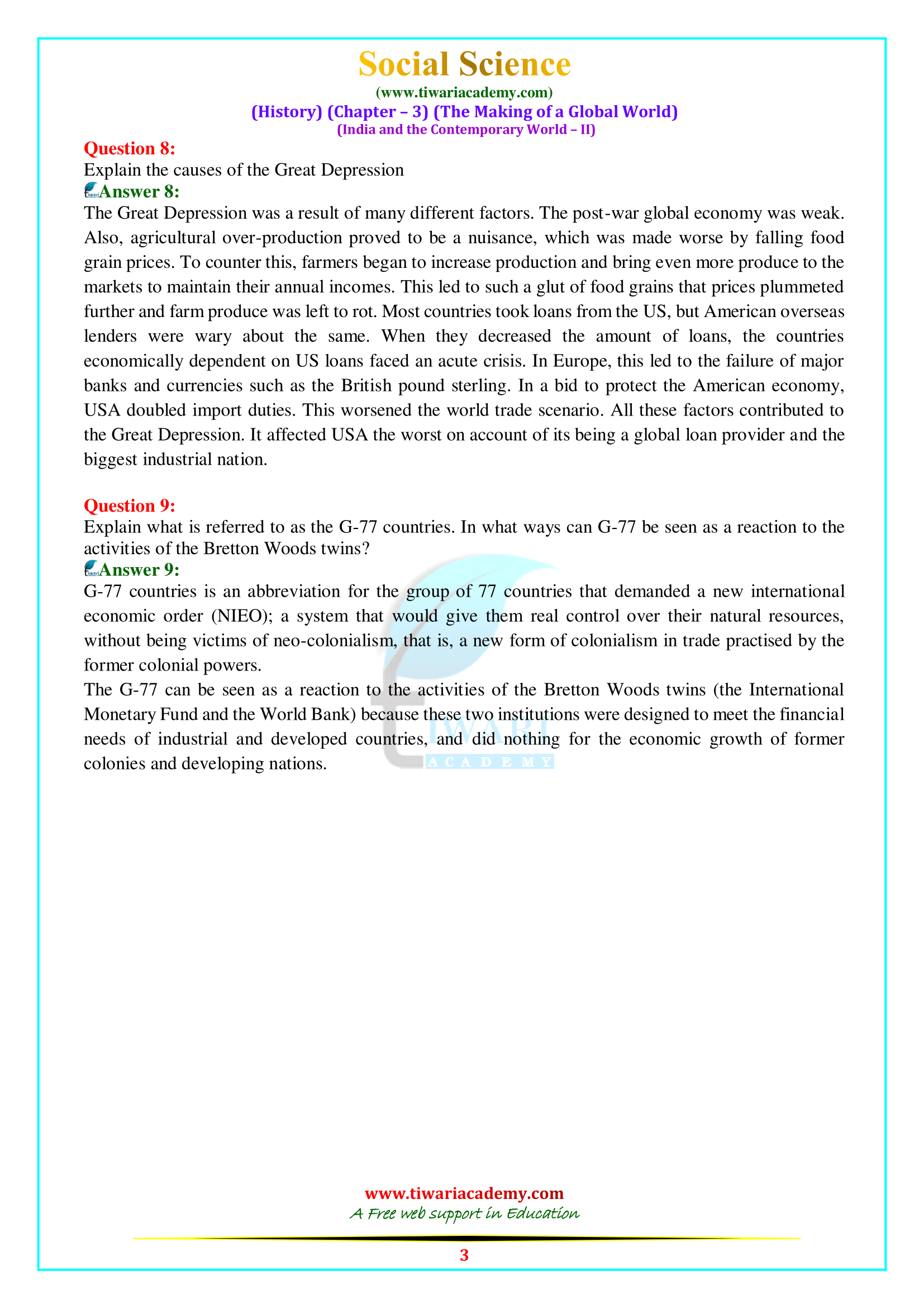 NCERT Solutions for Class 10 History Chapter 3 in PDF