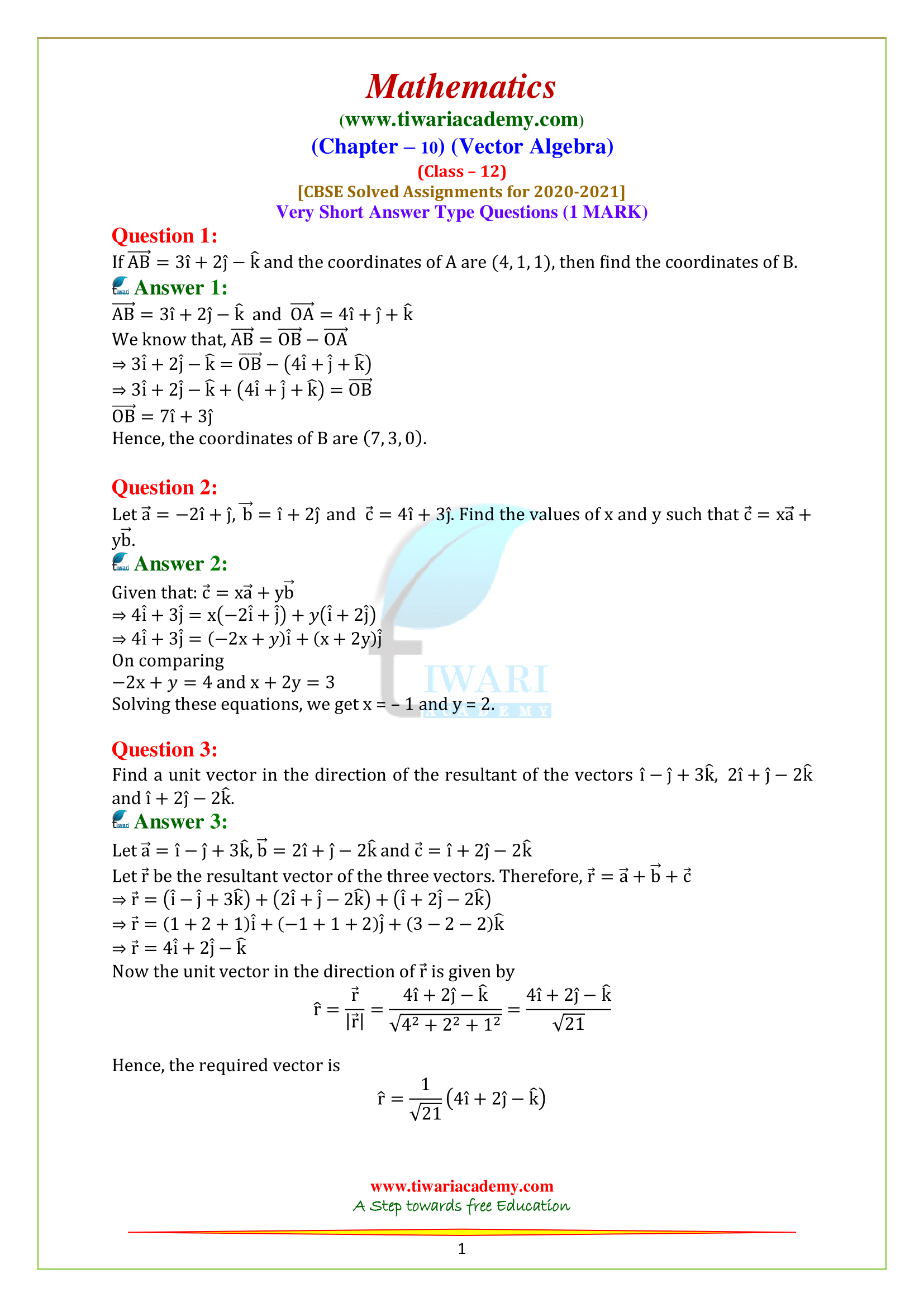 Class 12 Maths Chapter 10