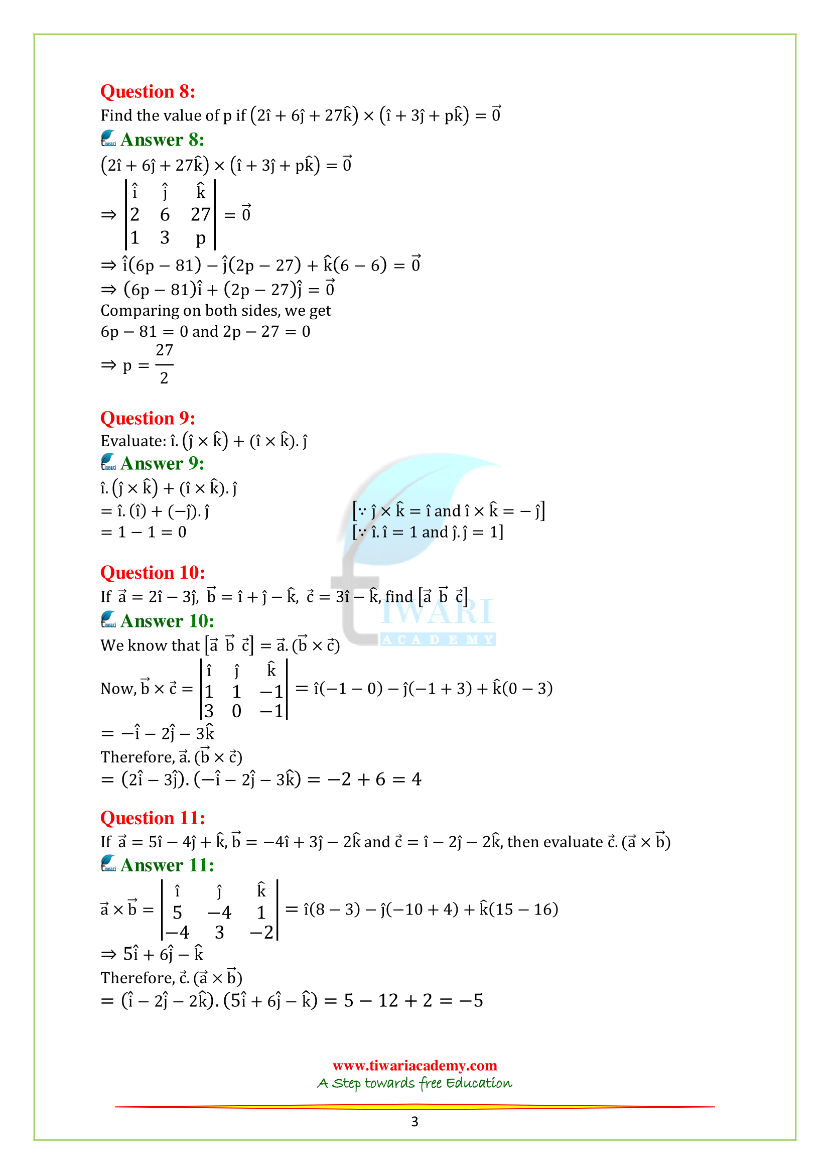 Class 12 Maths Chapter 10 board questions