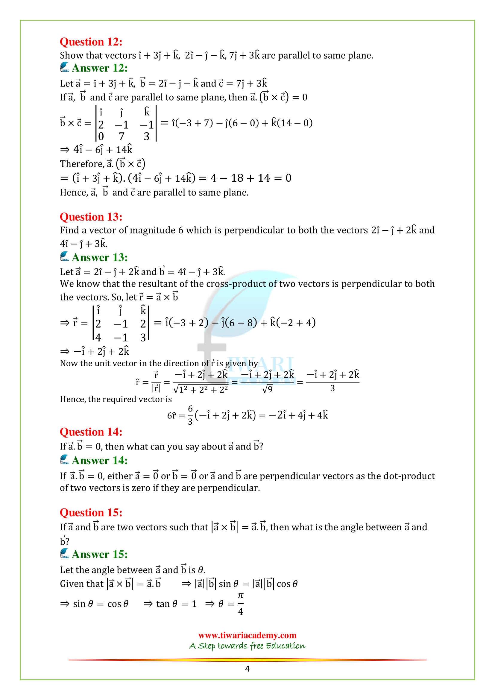 Class 12 Maths Chapter 10 tests