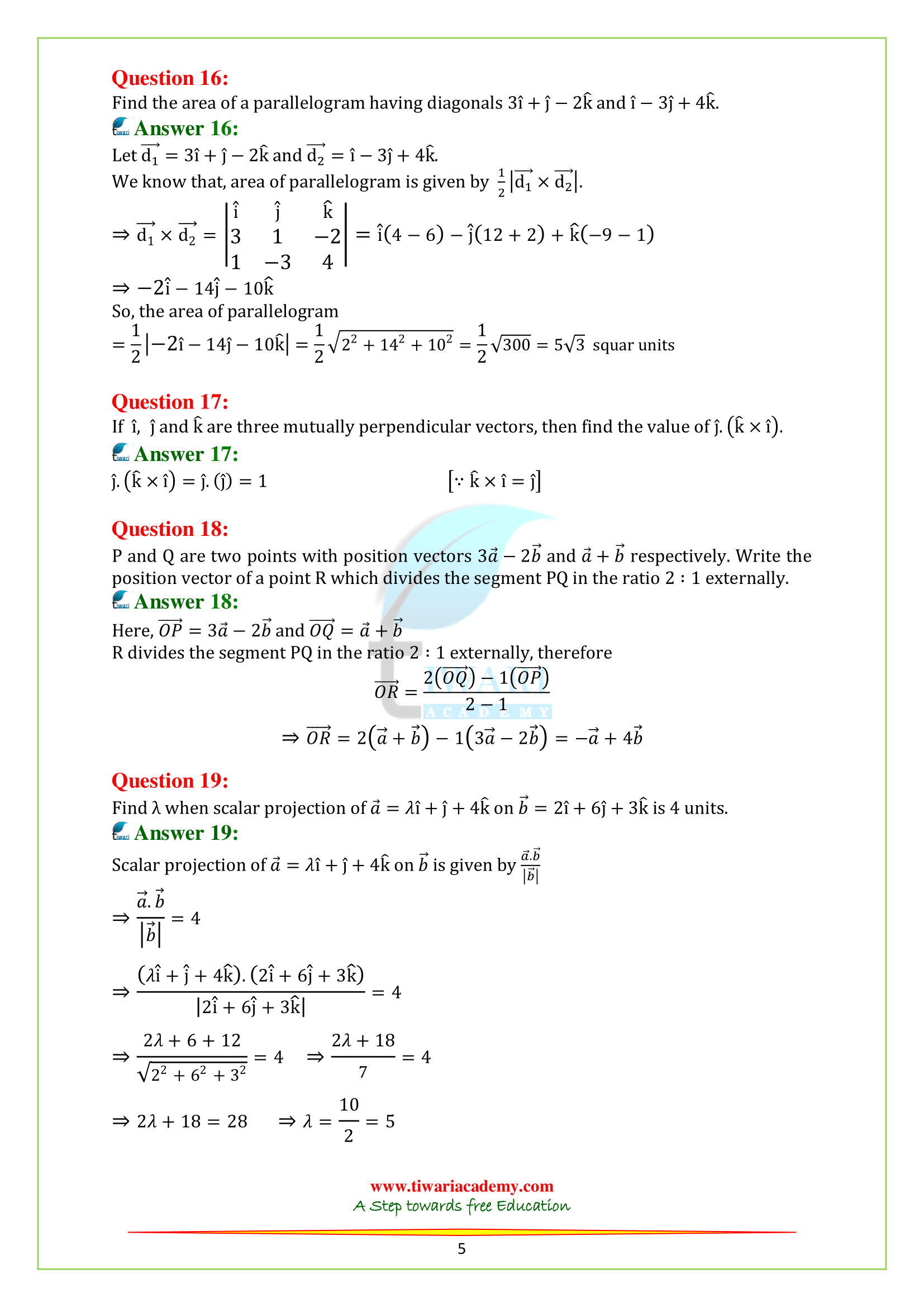 Class 12 Maths Chapter 10 assignments