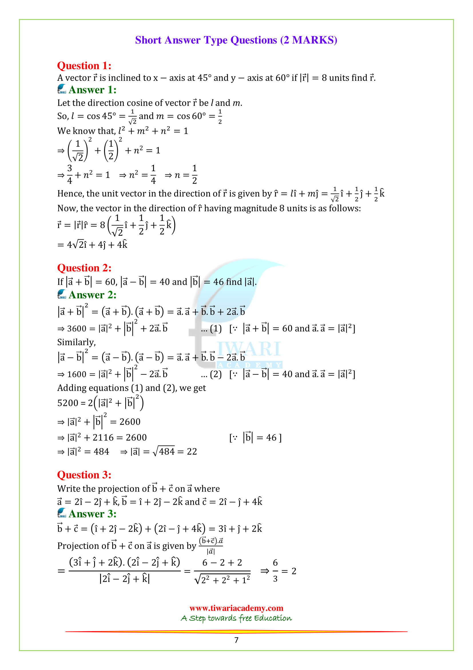 Class 12 Maths Chapter 10 answers