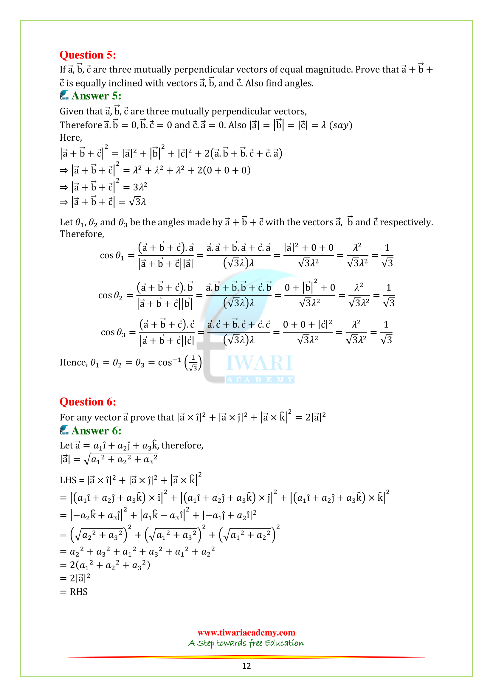 Class 12 Maths Chapter 10 ans