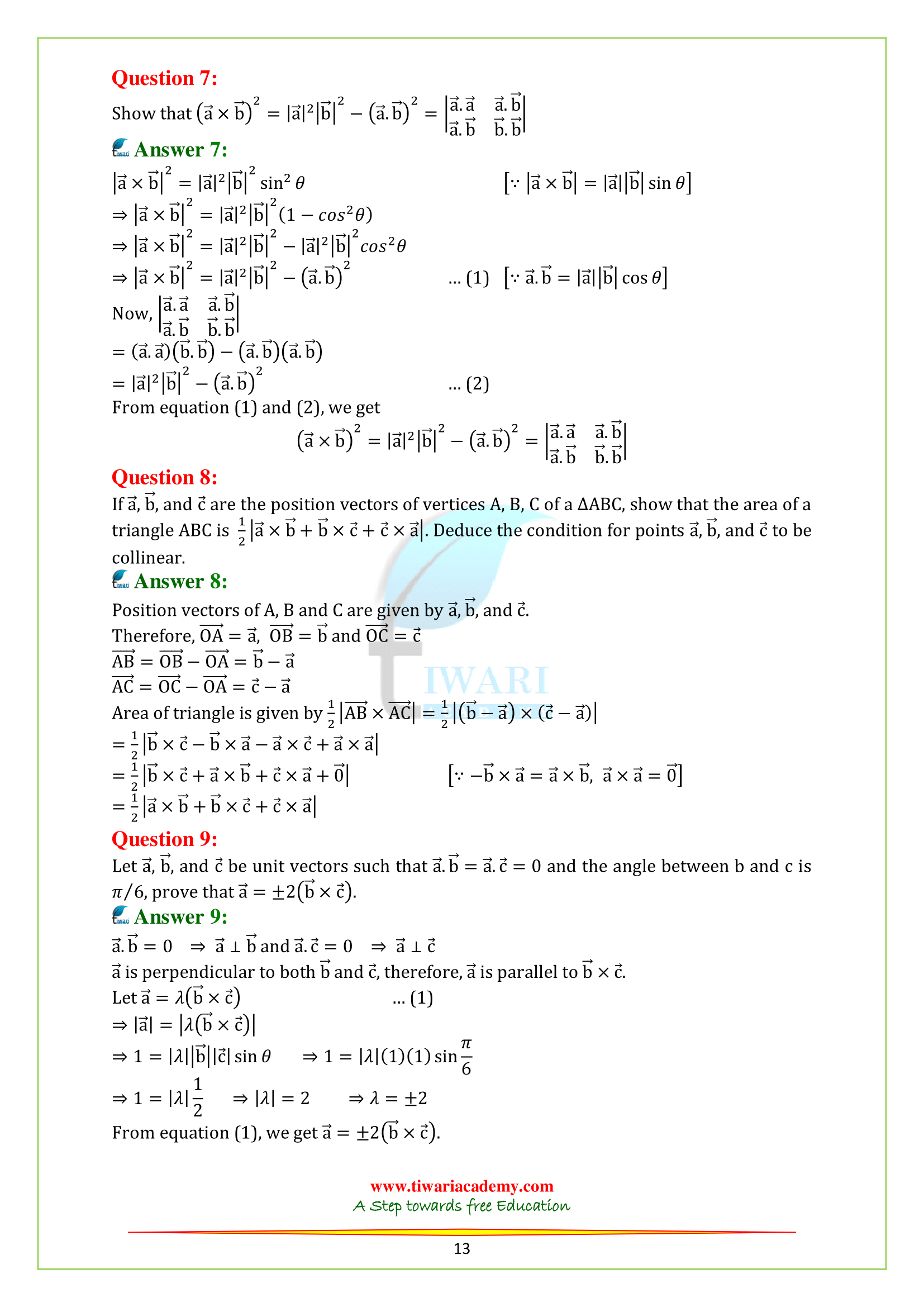 Class 12 Maths Chapter 10 exercise 10.1