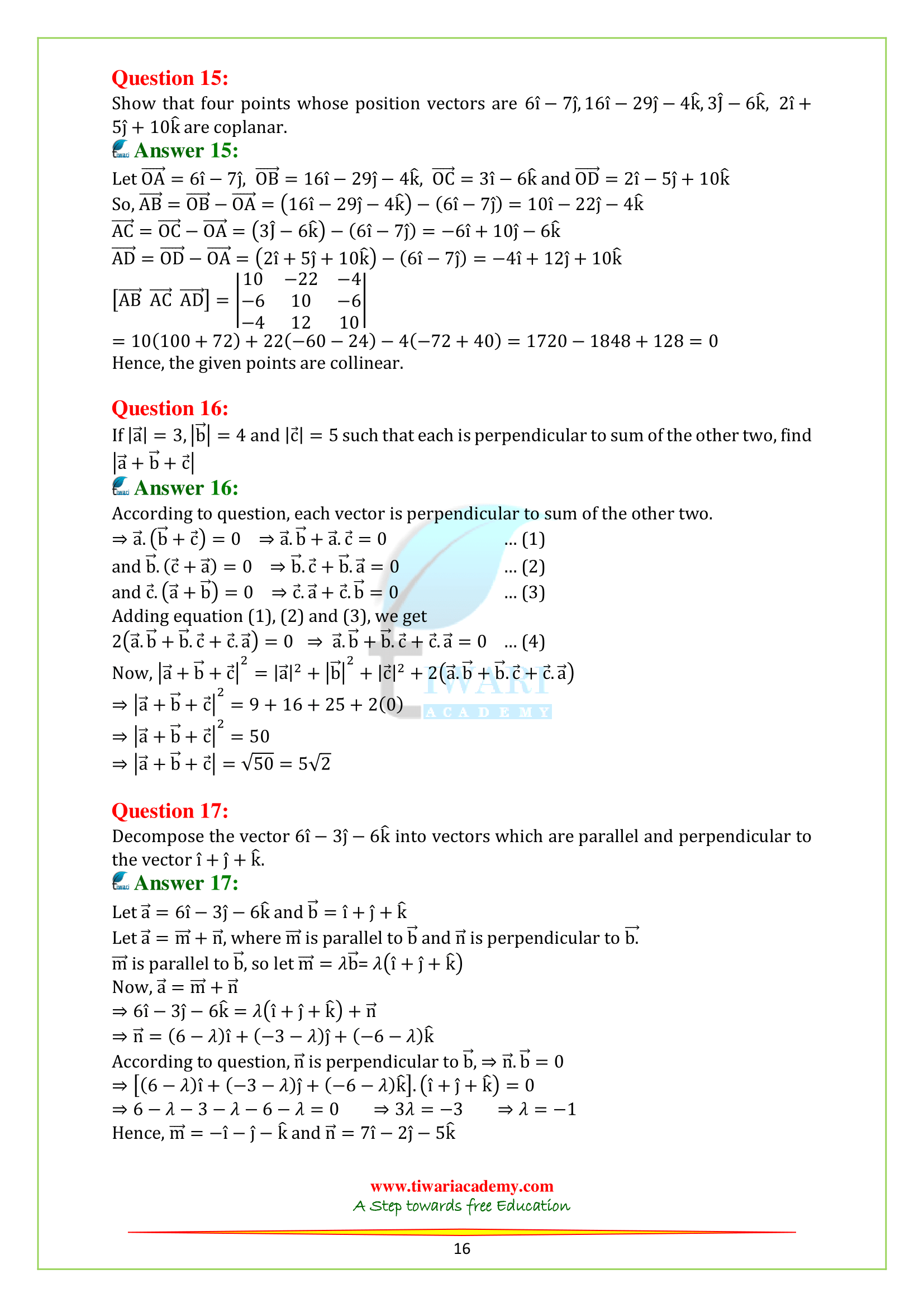 Class 12 Maths Chapter 10 sols