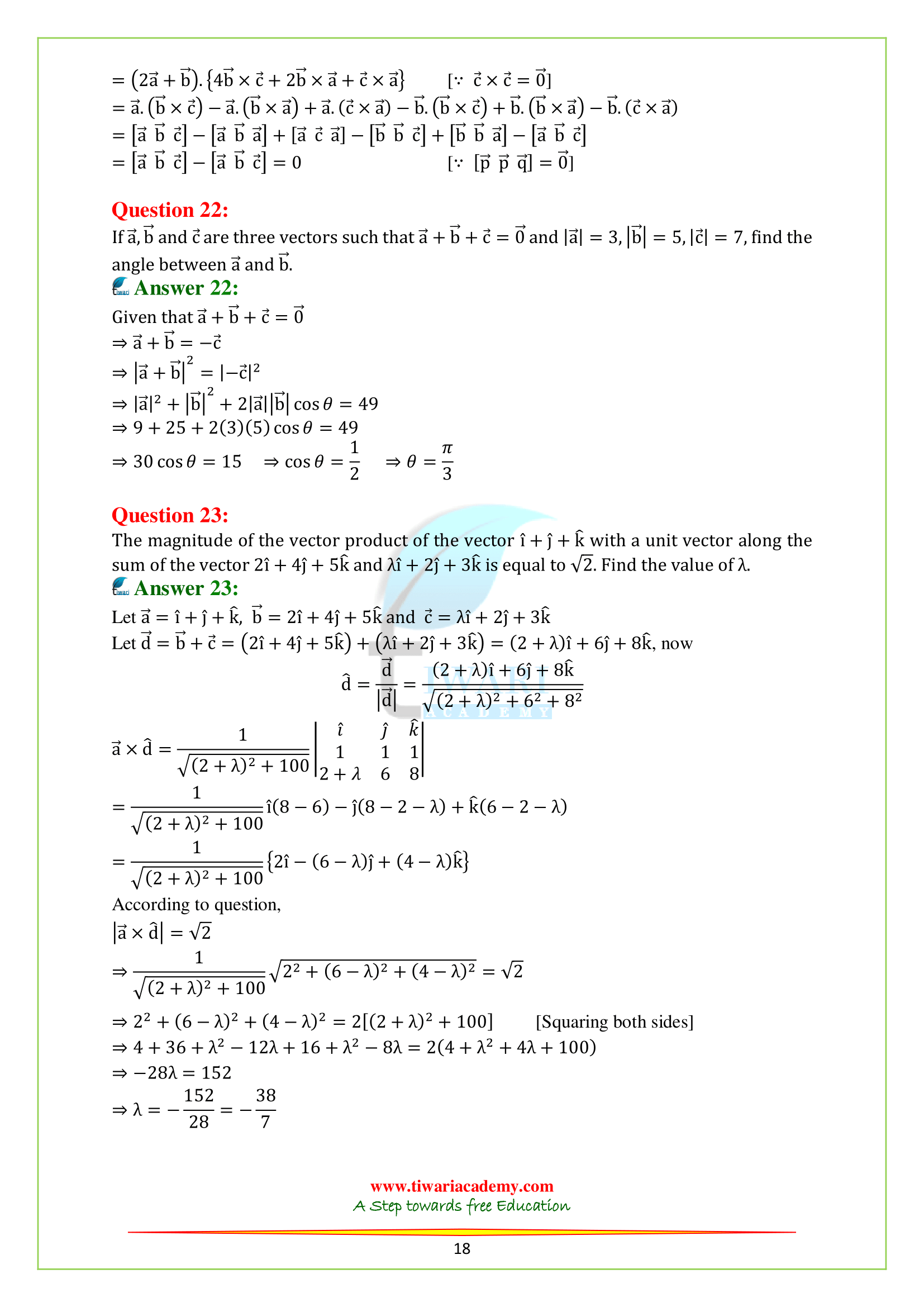 12th Maths Chapter 10 solutions