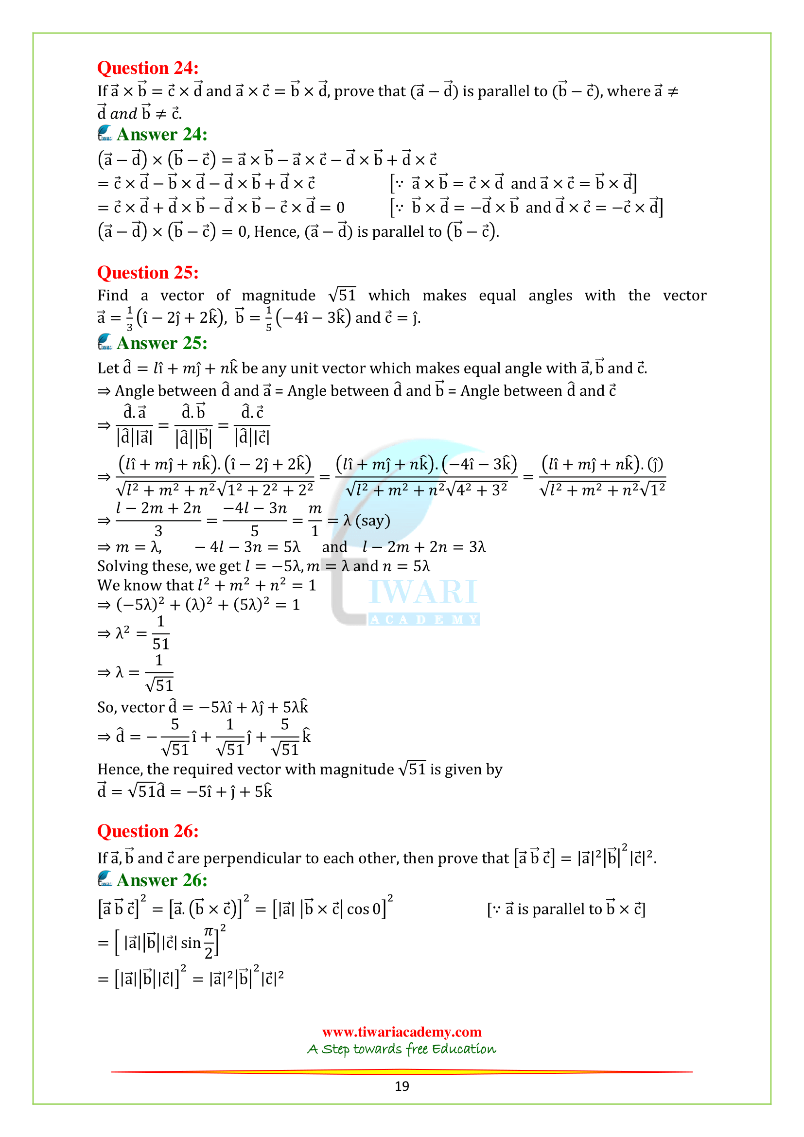 12th Maths Chapter 10 ex. 10.1