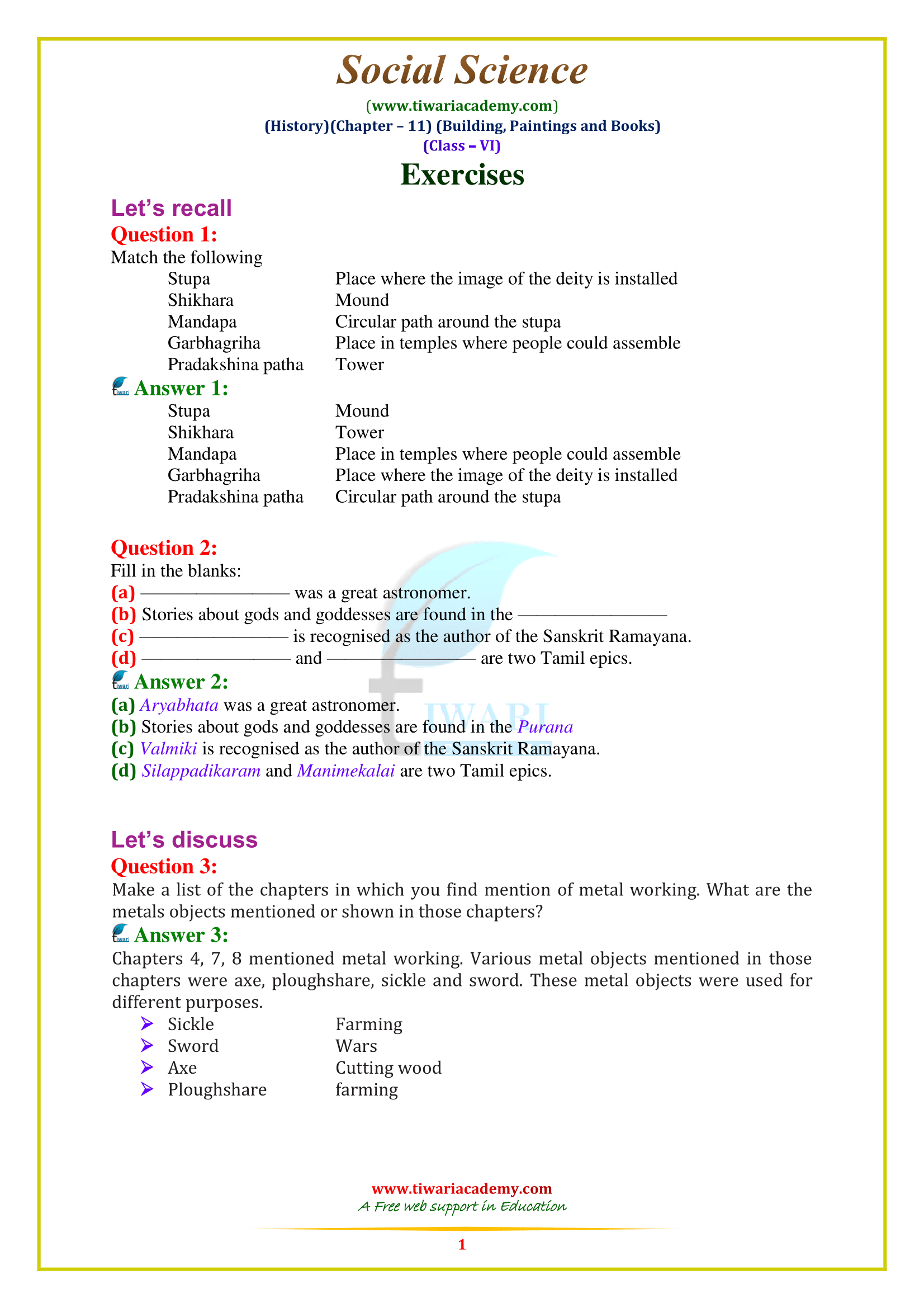 6th Social History Chapter 1 Answers