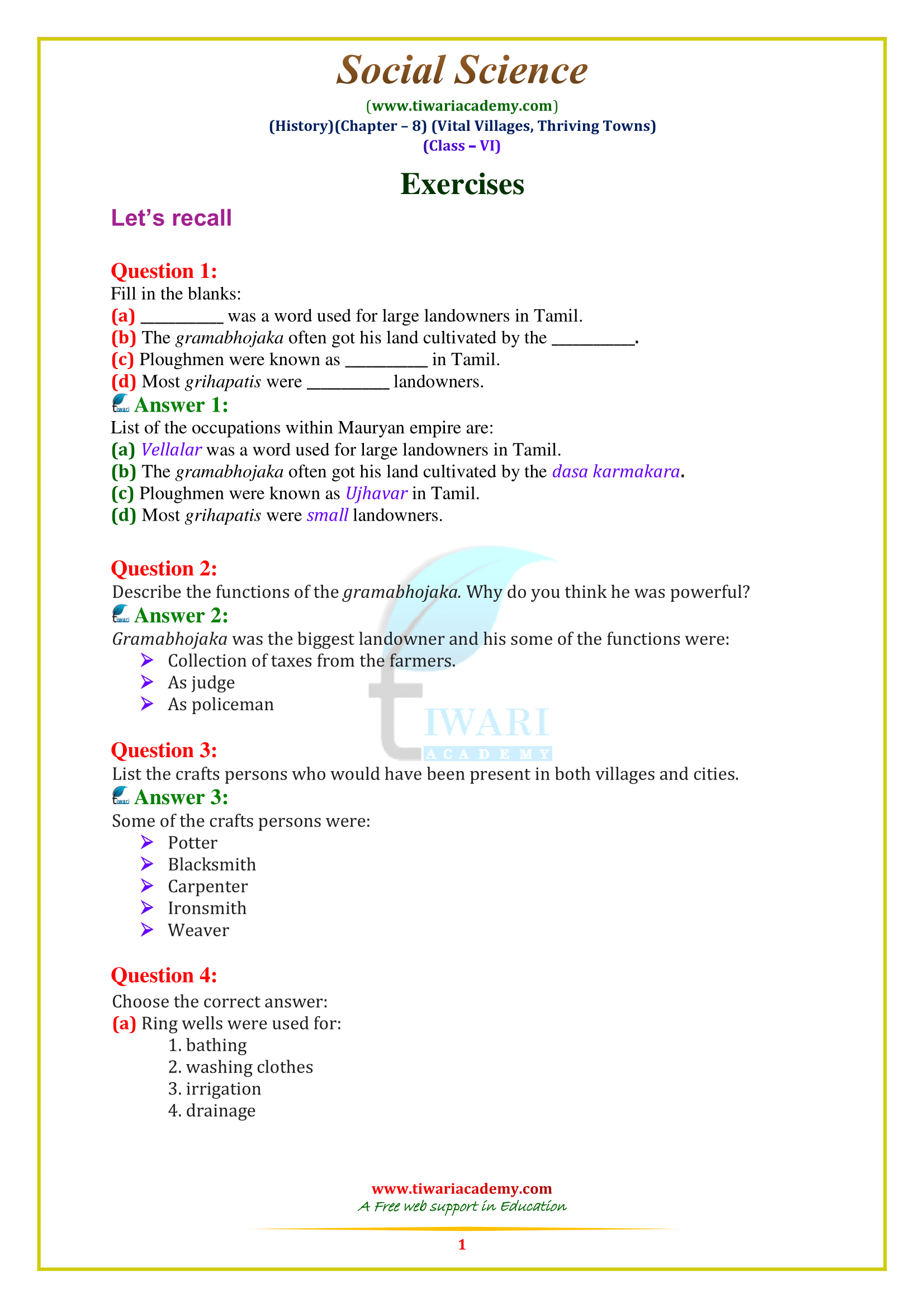 2nd assignment class 6 social science