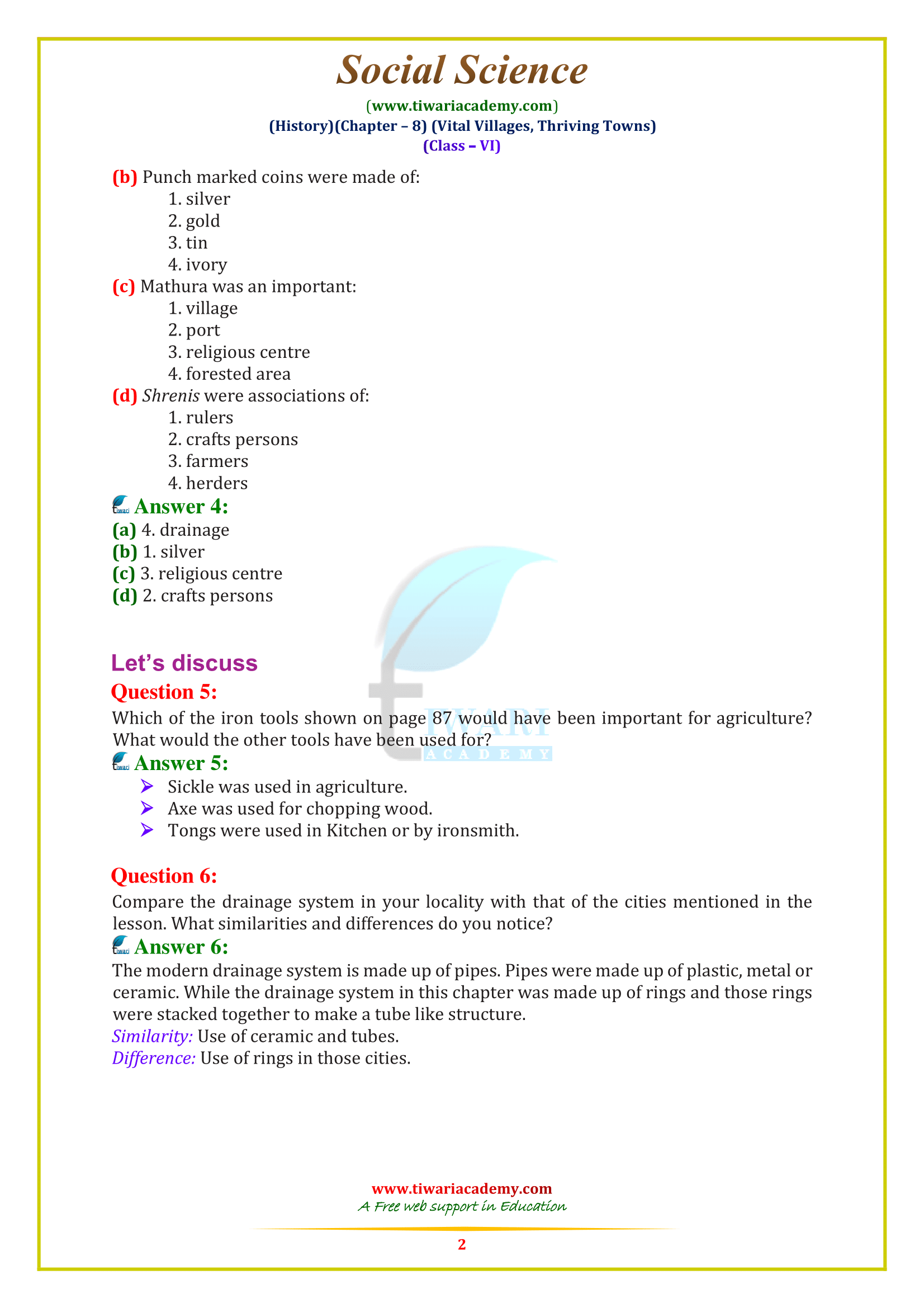 Class 6 Social Chapter 8 Answers