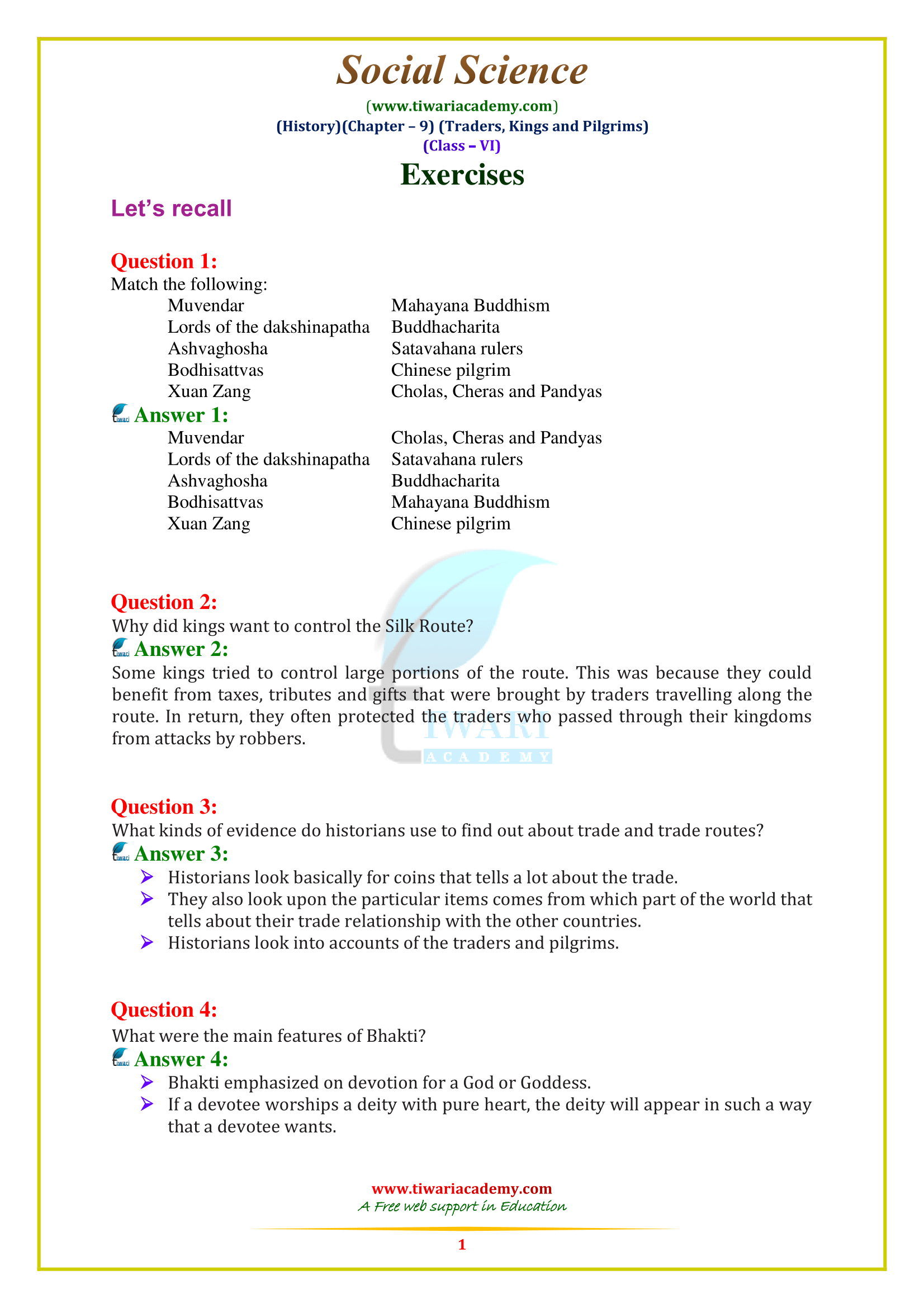 NCERT Solutions for Class 6 Social Science History Chapter 9