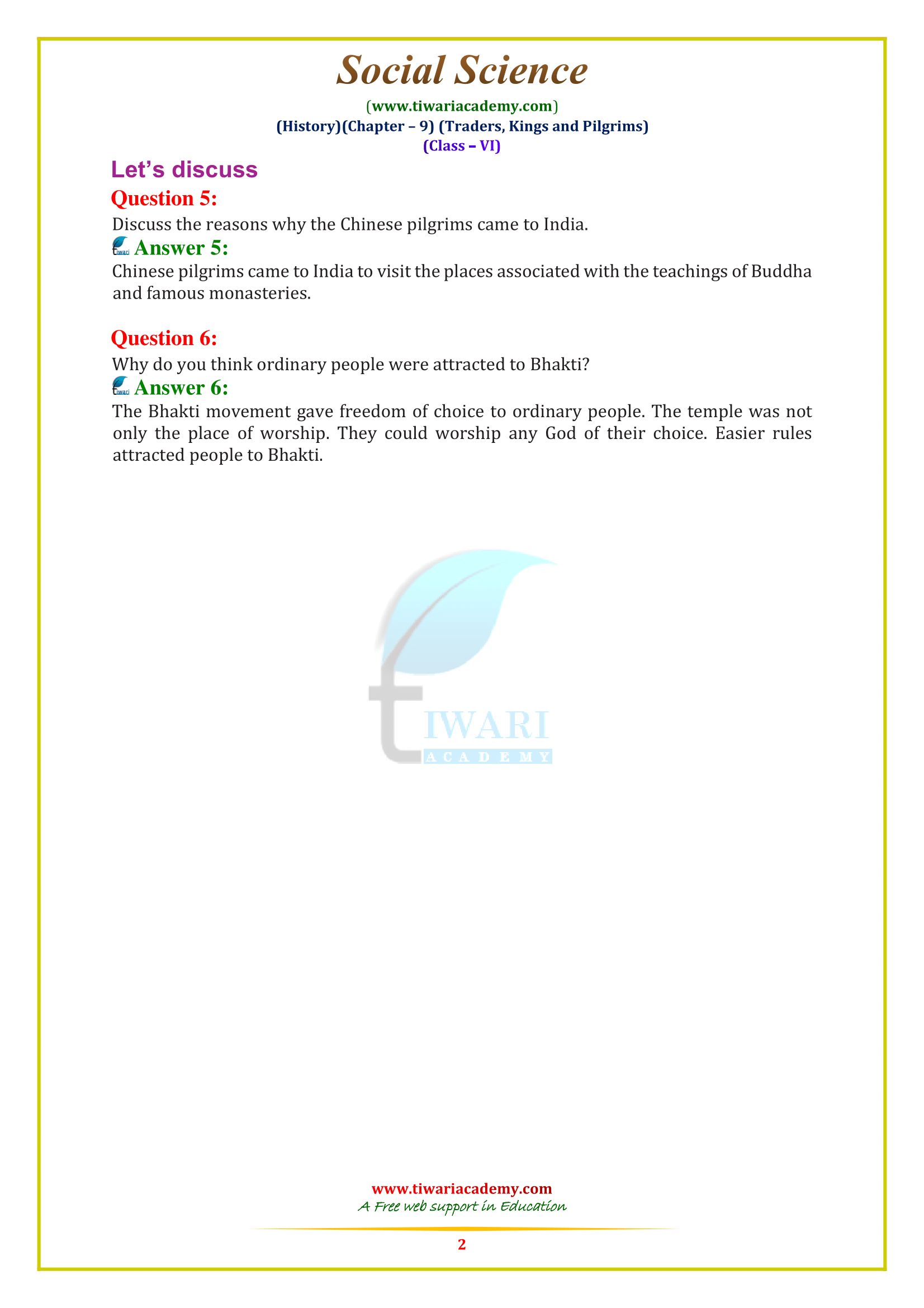 6th Sst Chapter 9 Answers