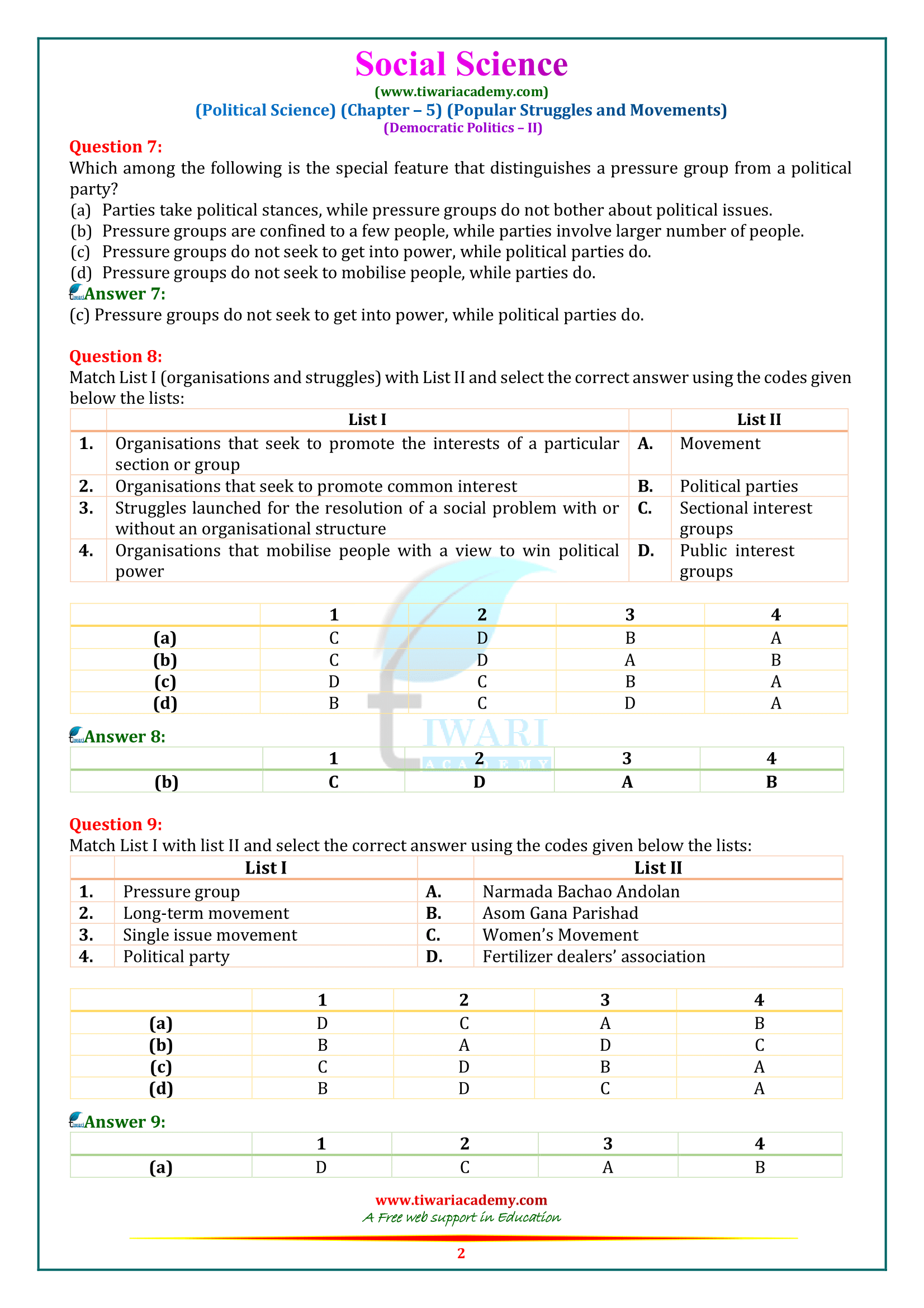 NCERT Solutions for Class 10 Civics Chapter 5 in English Medium
