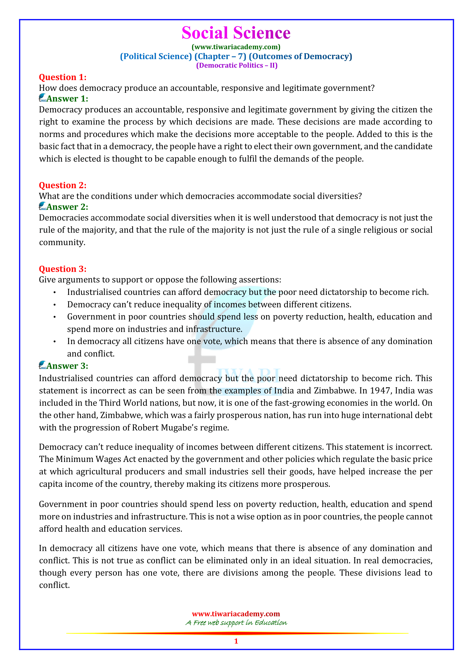 NCERT Solutions for Class 10 Civics Chapter 7 in PDF