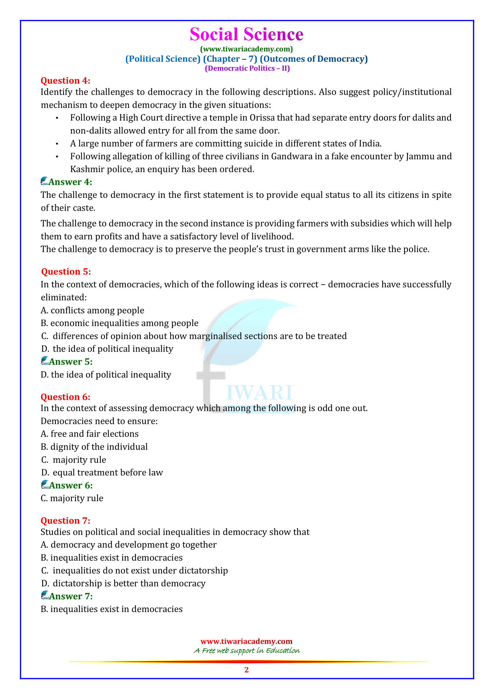 NCERT Solutions for Class 10 Civics Chapter 7 in English Medium