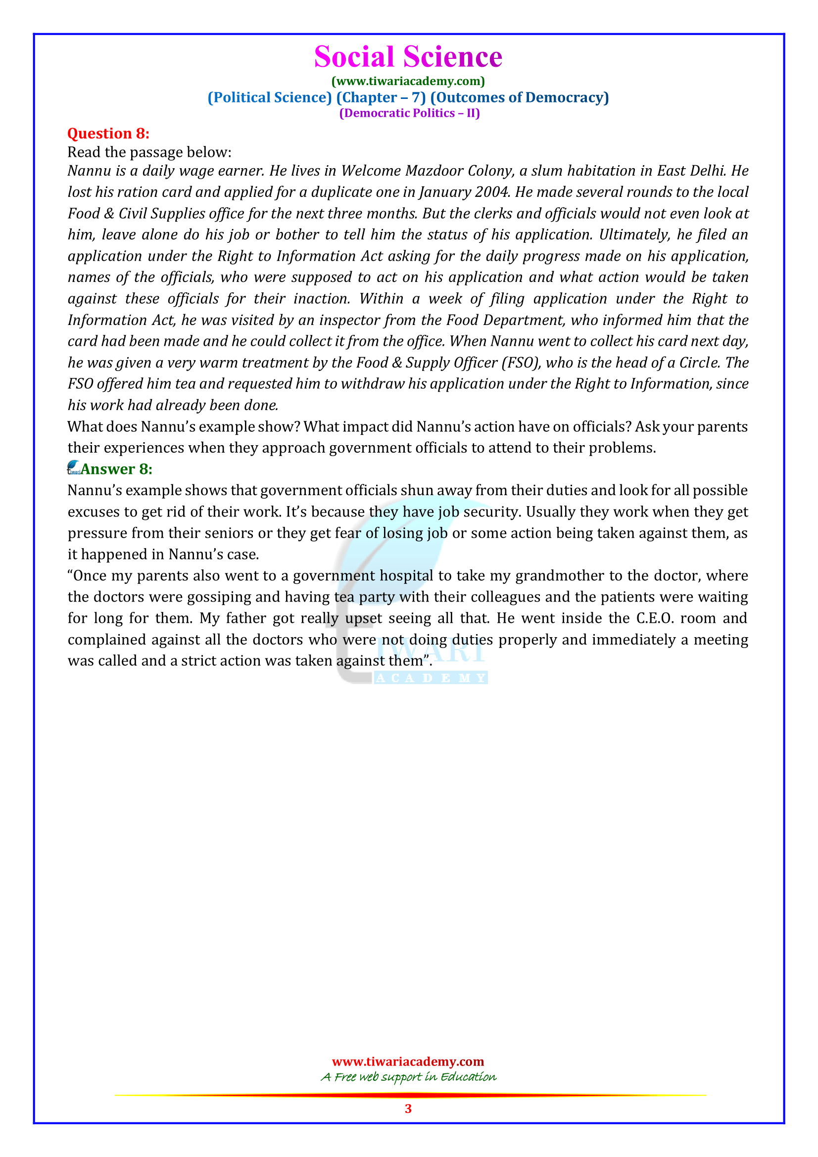 NCERT Solutions for Class 10 Civics Chapter 7 in Updated form