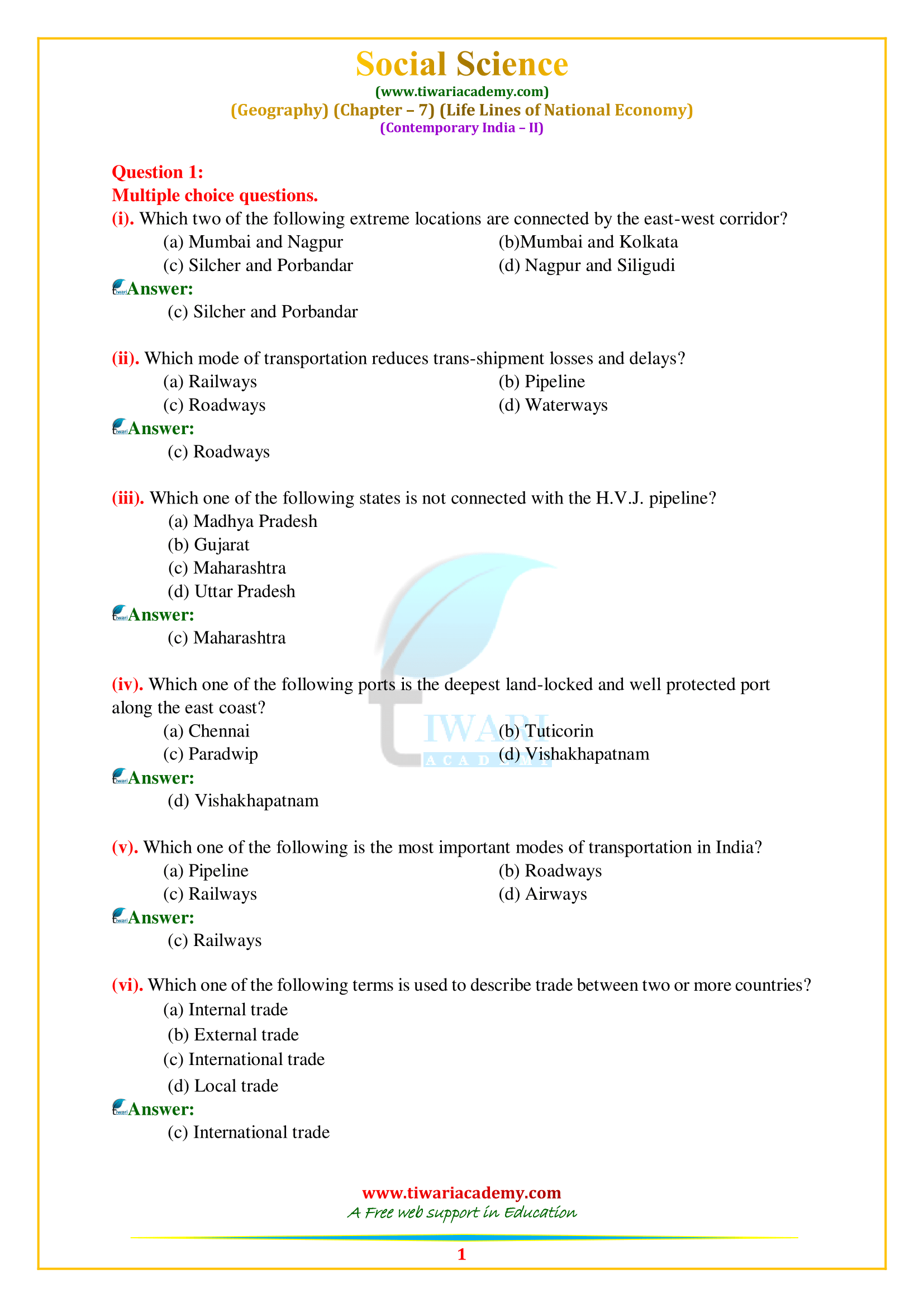 NCERT Solutions for Class 10 Geography Chapter 7 in PDF for 202223.