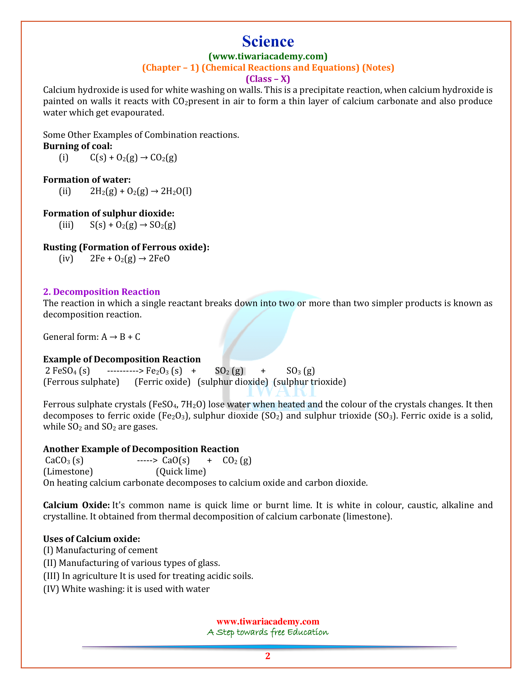 Class 10 Science Chapter 1 Notes