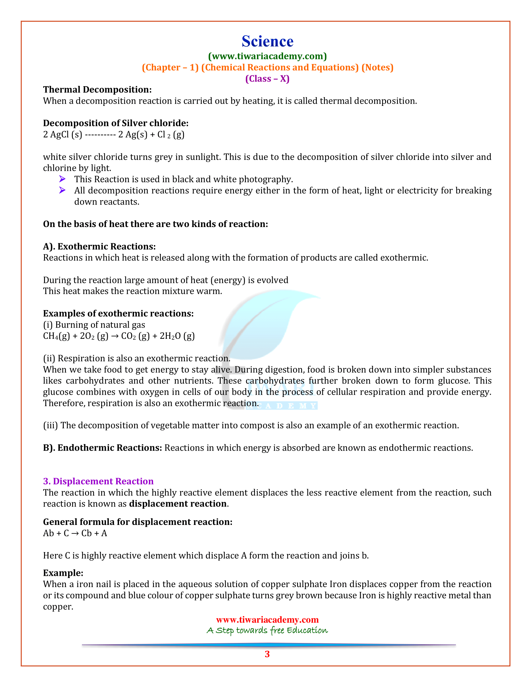 Class 10 Science Chapter 1 Chemistry Notes