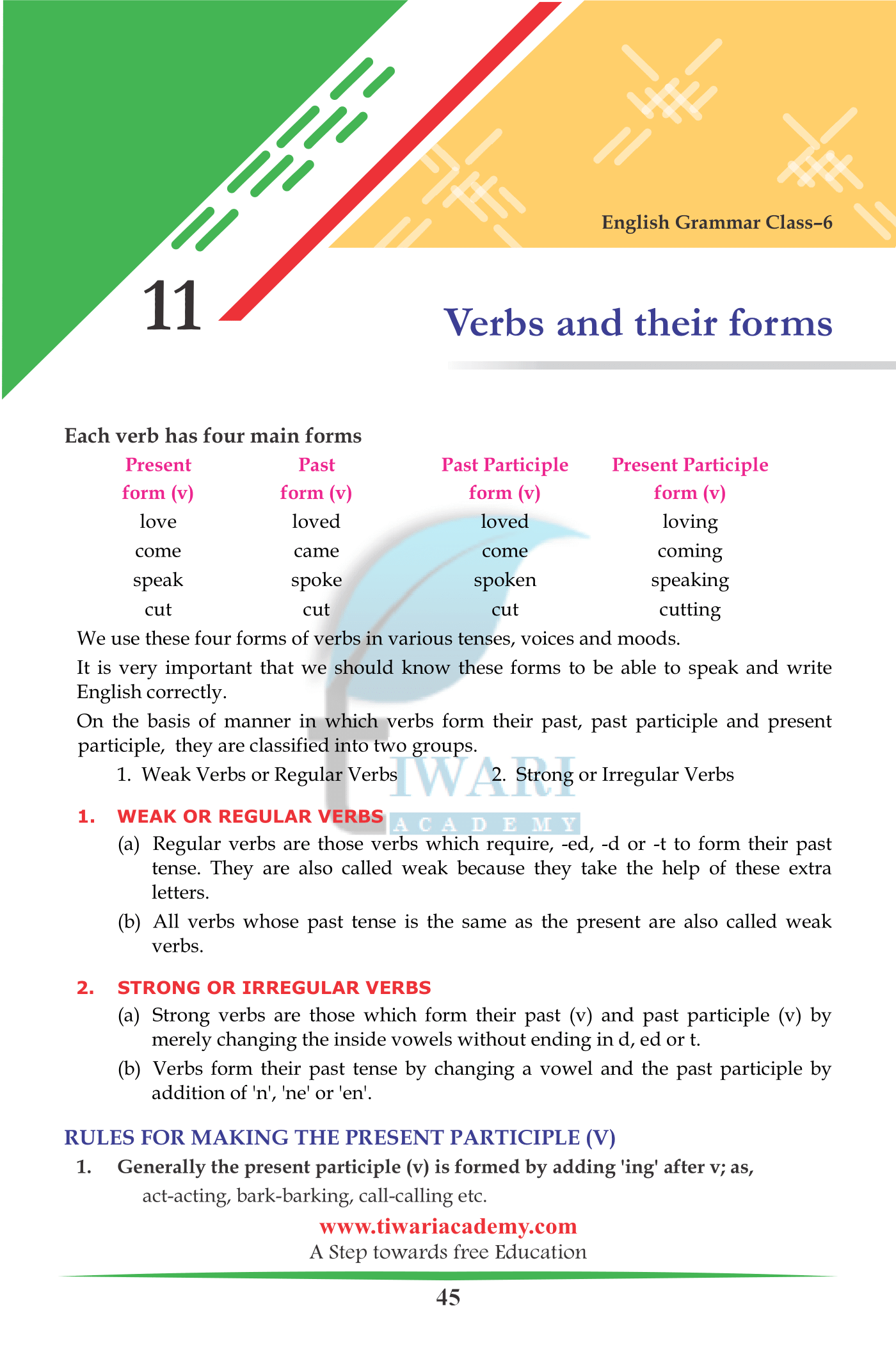 Class 6 English Grammar Chapter 11: Verbs and Their Forms