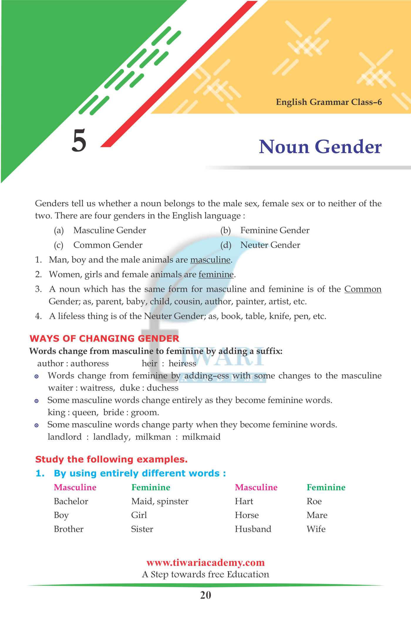 Class 6 English Grammar Chapter 5: Noun Genders forSession 2022-2023