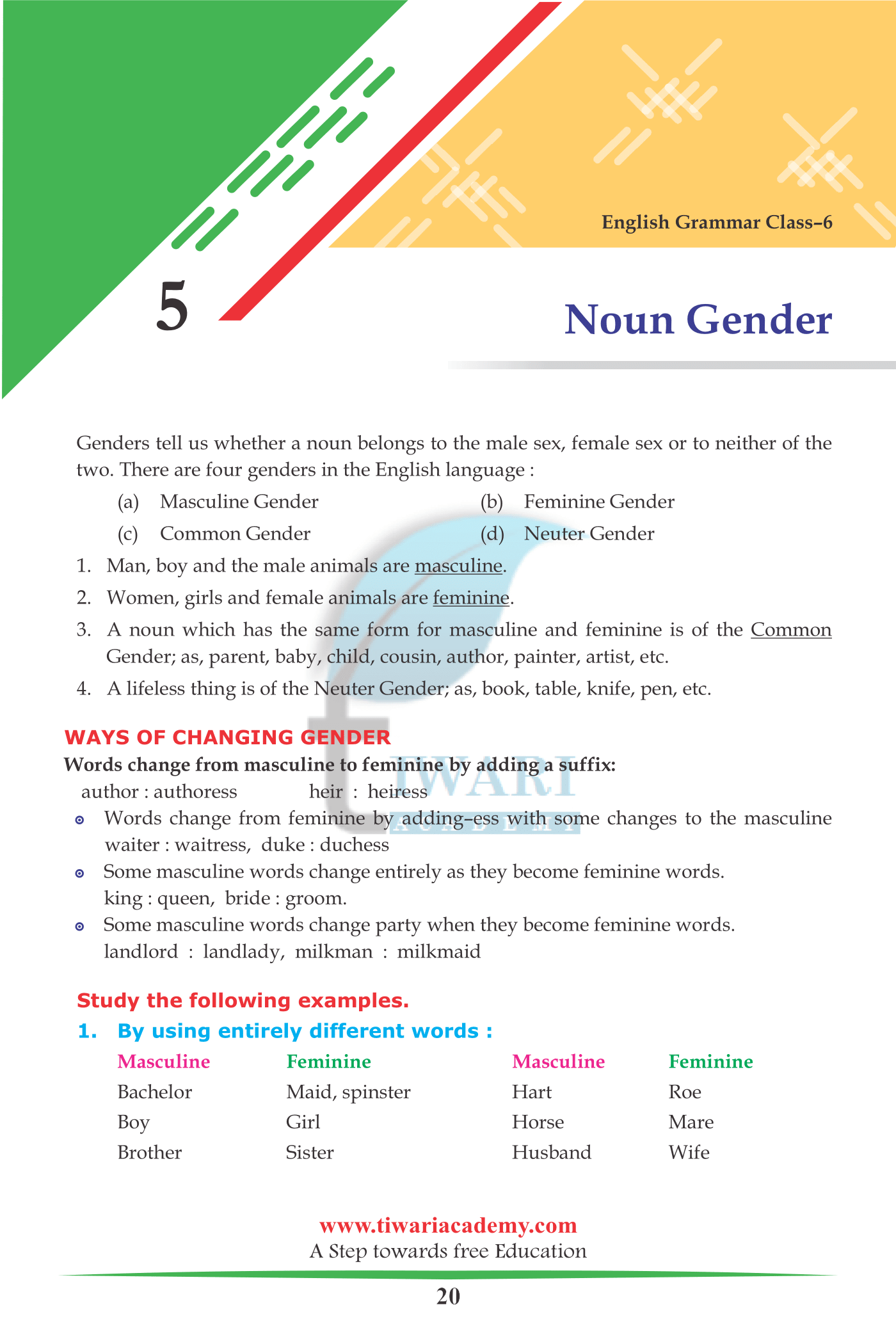 Class 6 English Grammar Chapter 5: Noun Genders forSession 2022-2023 Class 6 English Grammar Chapter 5: Noun Genders forSession 2022-2023