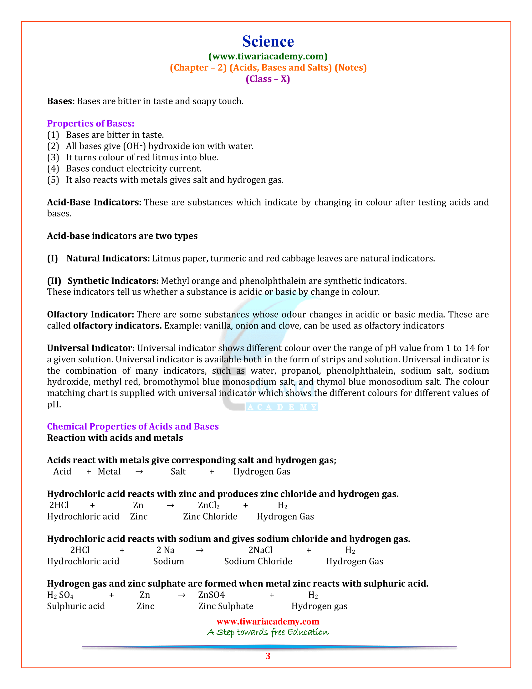 Class 10 Science Acids, Bases and Salts