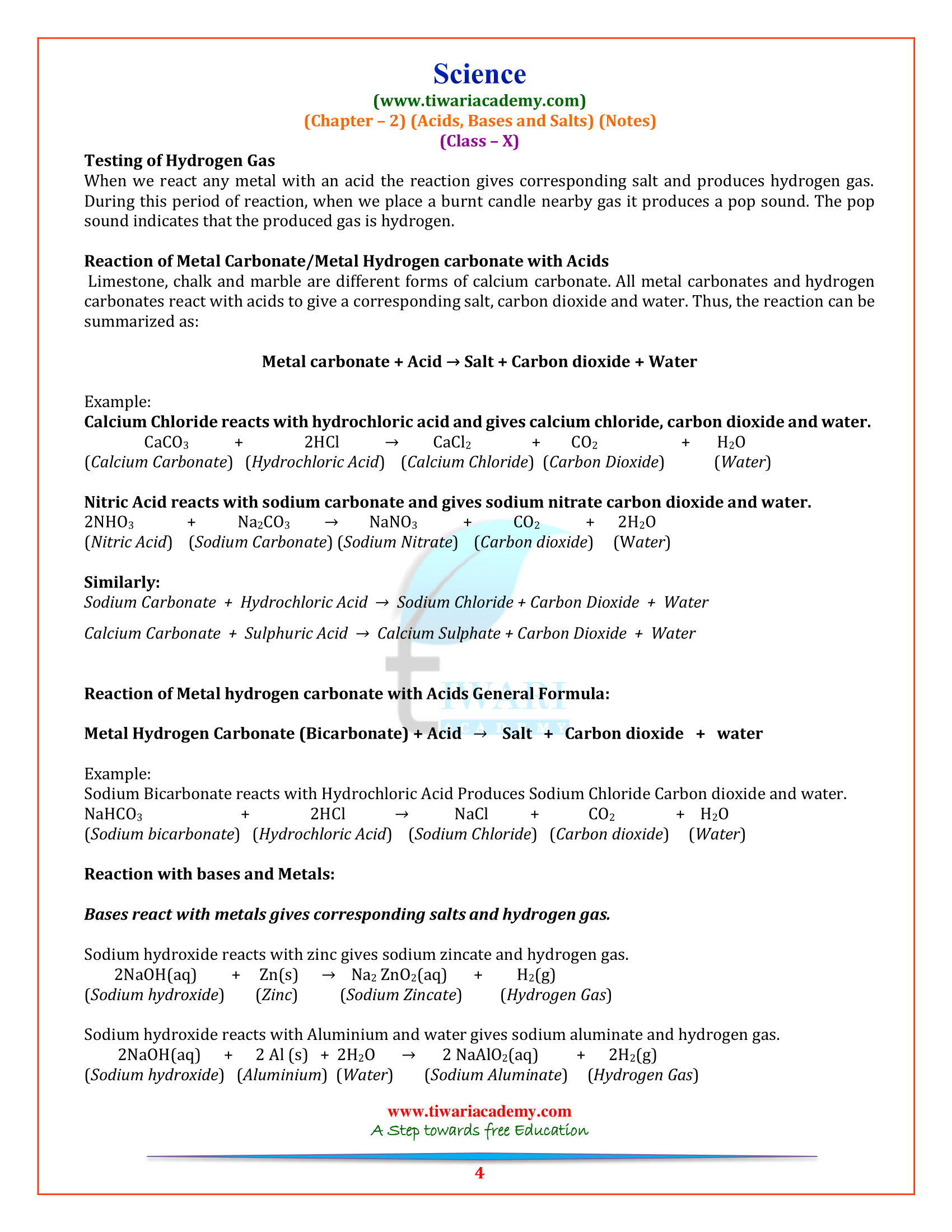 10th Science Chapter 2 Acids, Bases and Salts