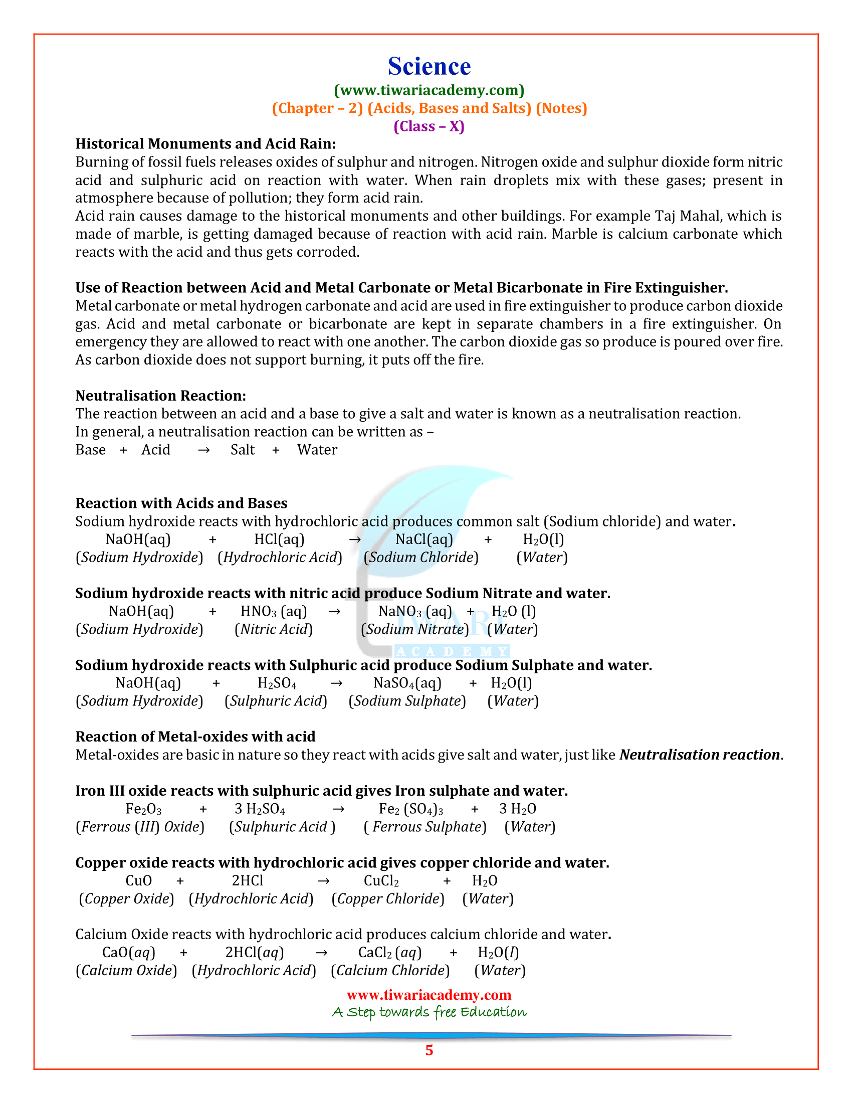 Class 10 Science Chapter 2 Notes
