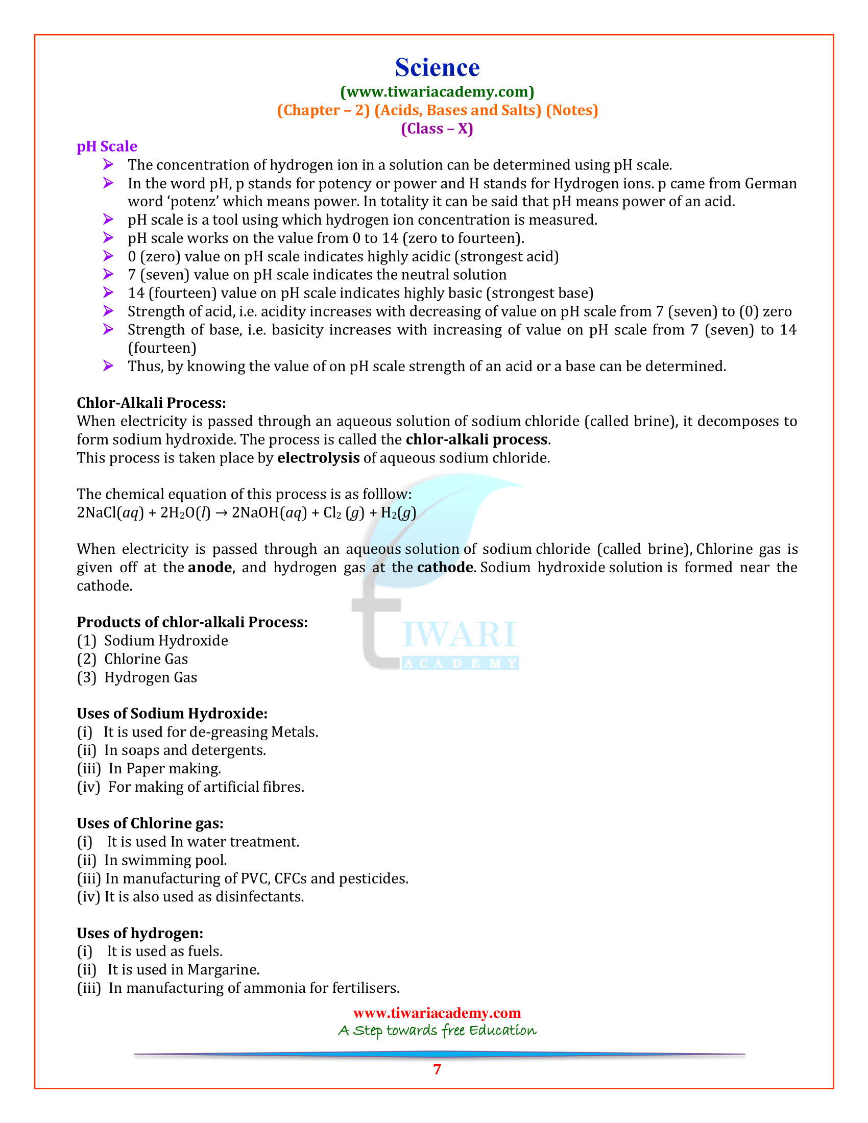 Class 10 Science Chapter 2 Notes of Acids, Bases and Salts full explanation