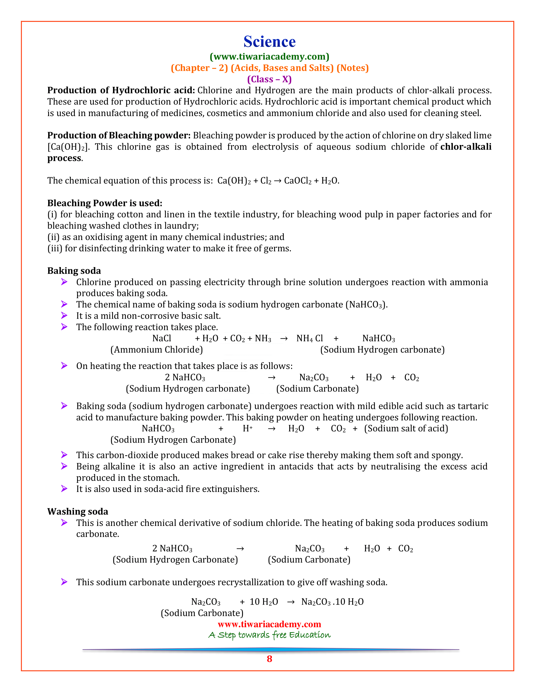 Notes of Ch. 2 class 10 Acids, Bases and Salts