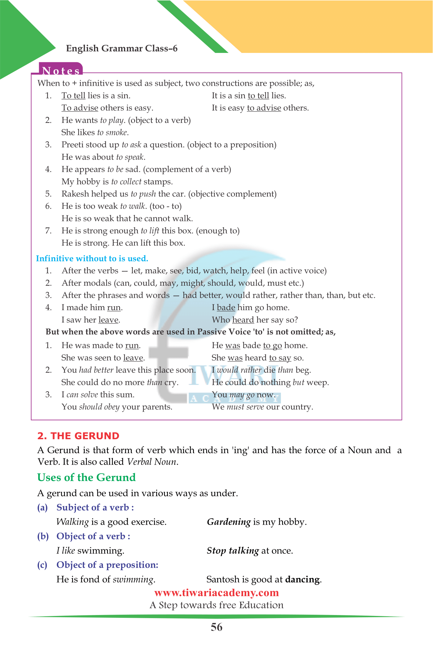 class 6 english grammar chapter 12 verbs finite non finite forms