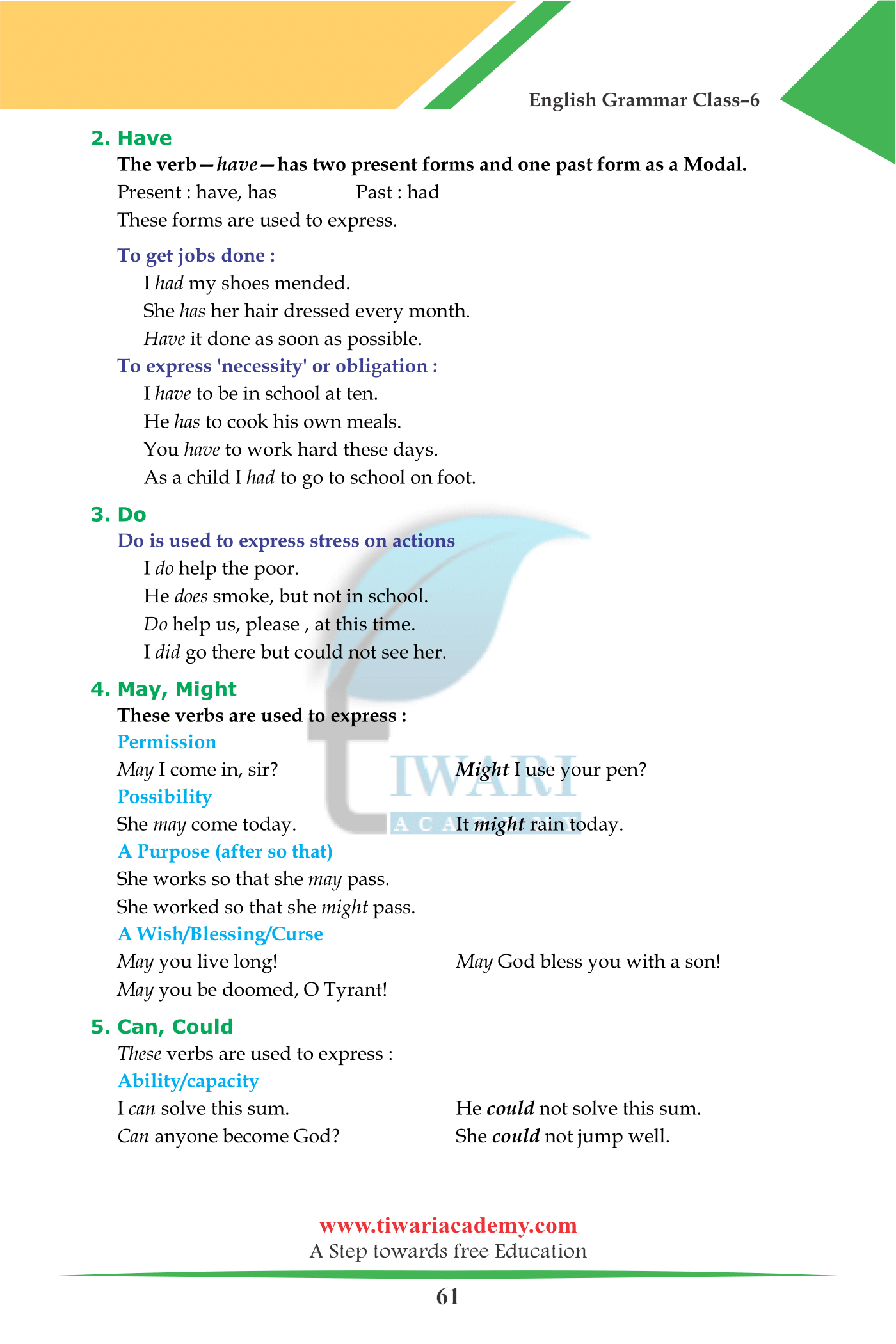 6th English Grammar Special Finite Verbs