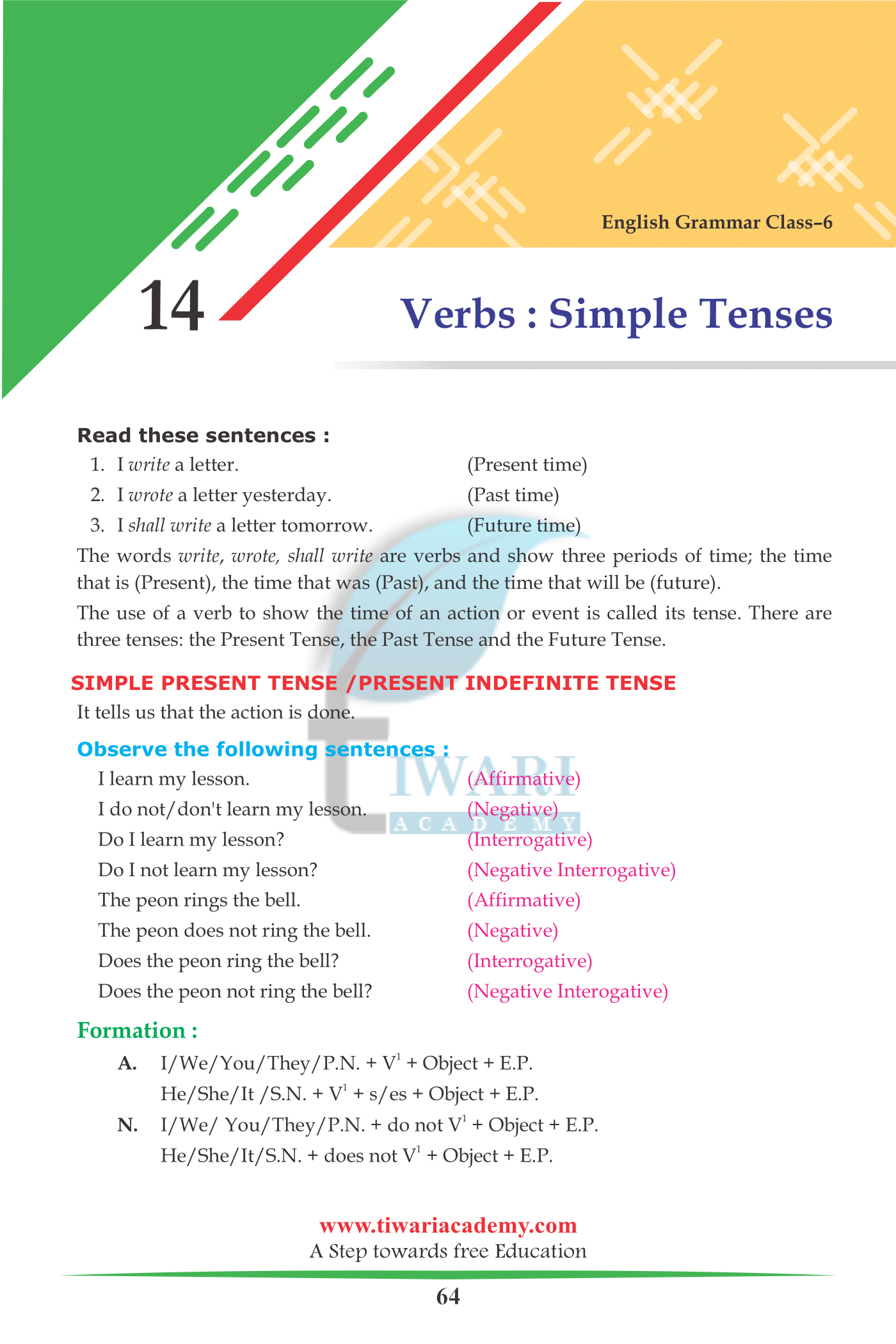 Class 6 English Grammar Chapter 14 Simple Tenses