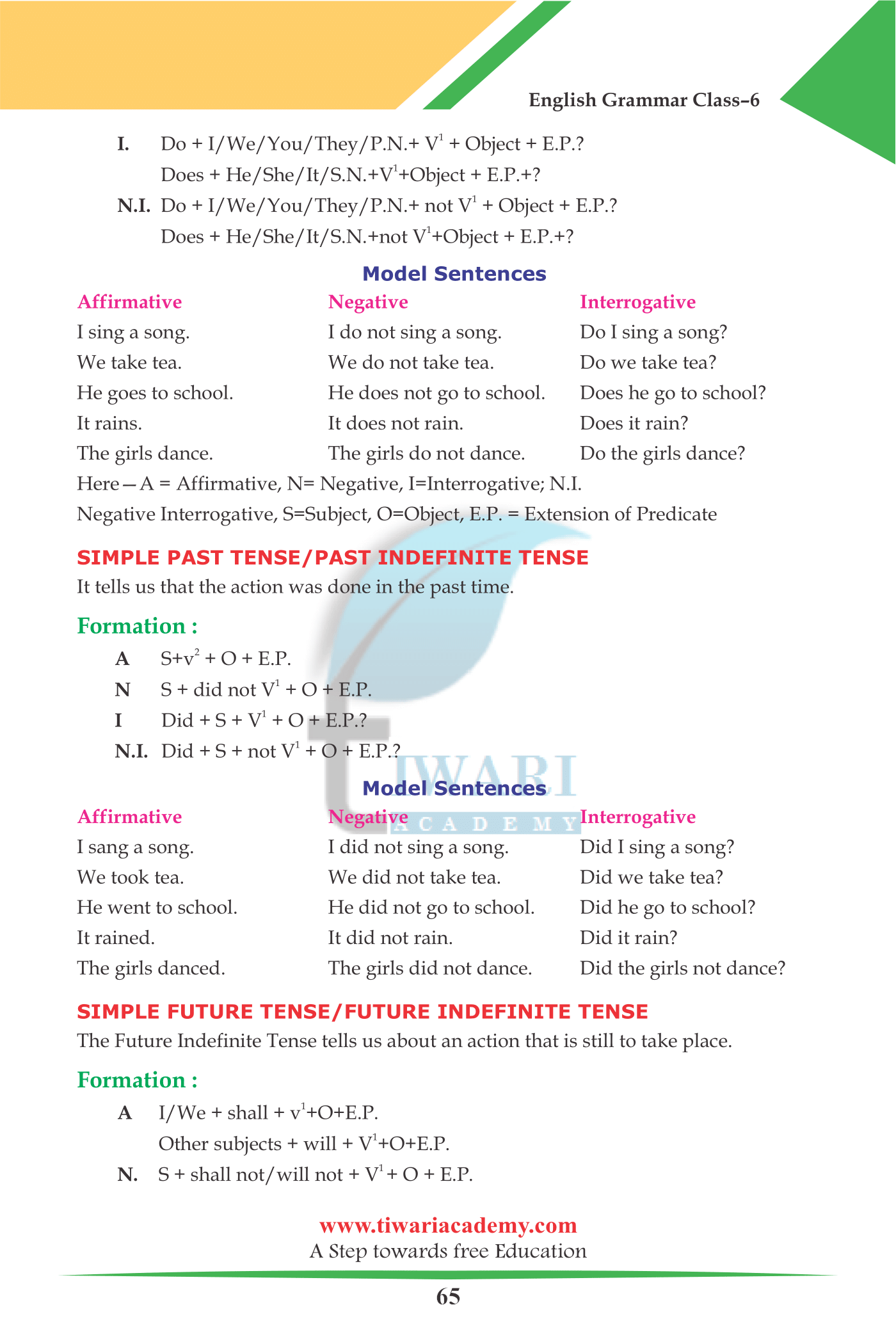 6th English Grammar Simple Tenses