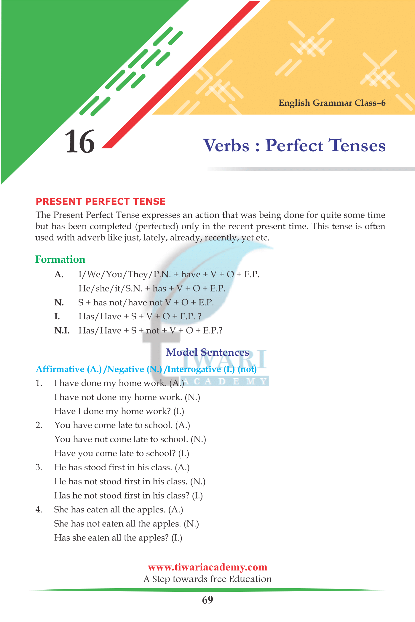 Class 6 English Grammar Chapter 16 Present, Past, Future Perfect Tense