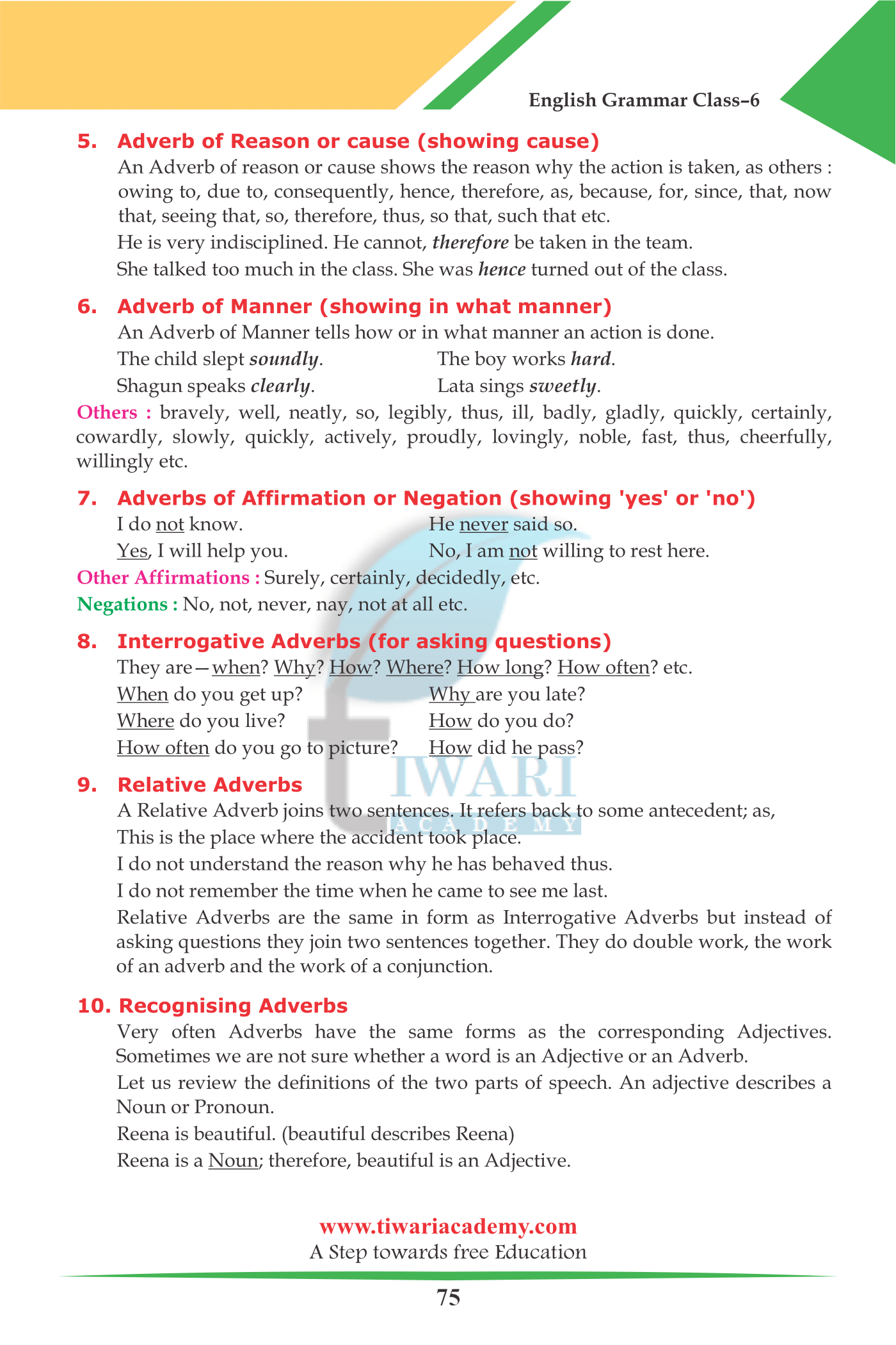 Class 6 English Grammar Adverb