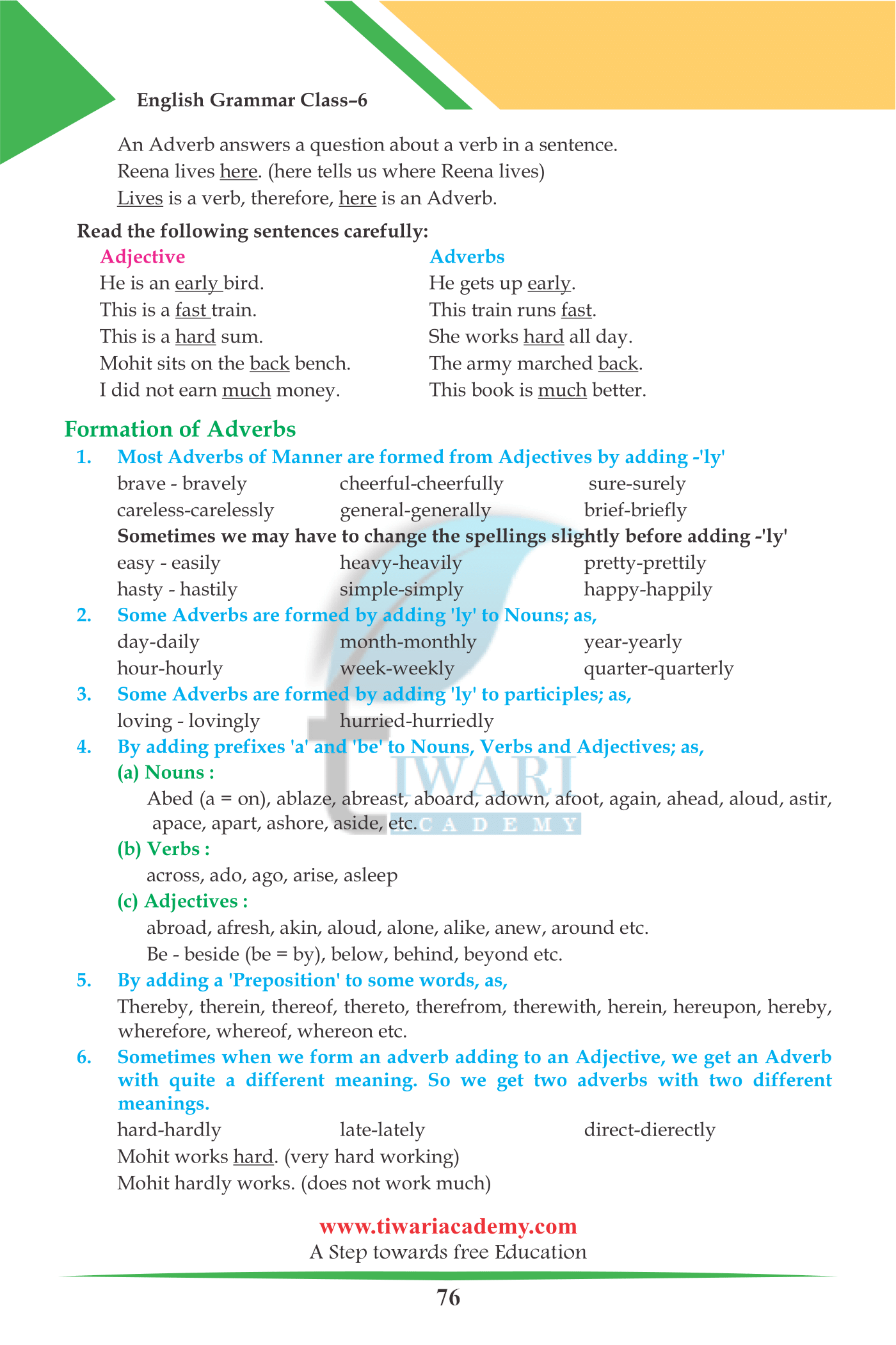 6th standard English Grammar Adverb