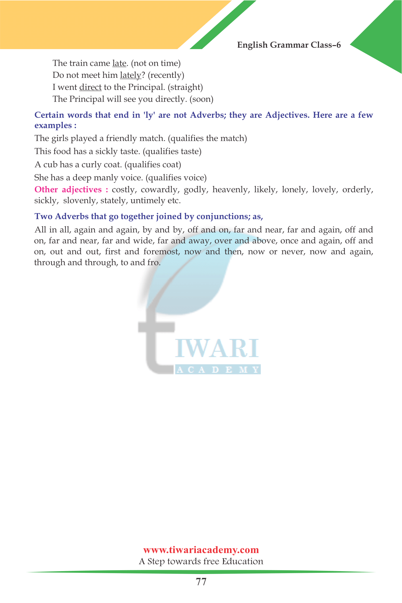 Class 6 English Grammar Chapter 18 Adverbs and its kinds